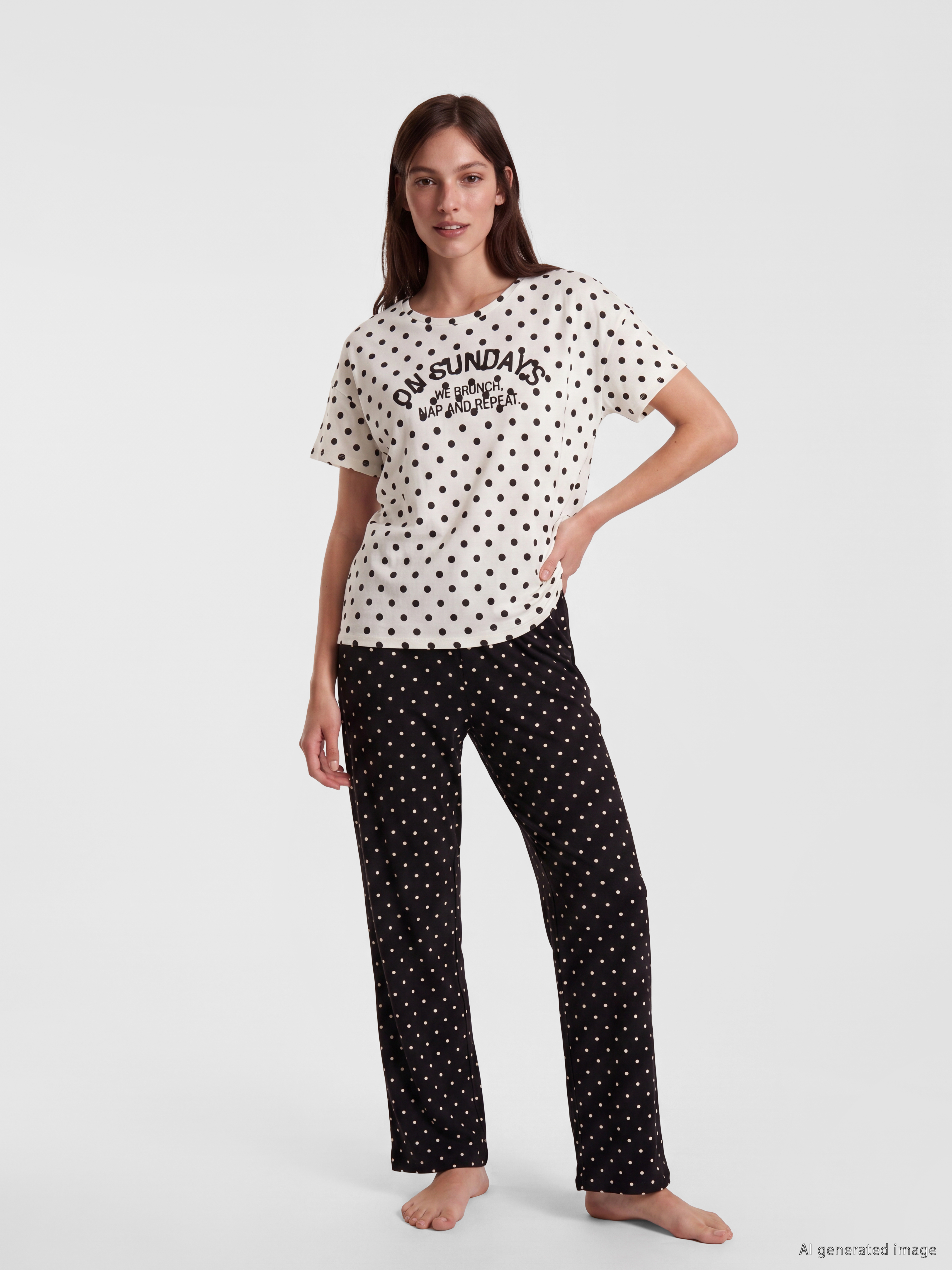 LCW DREAM Bisiklet Yaka Puantiyeli Kadın Pijama Takım