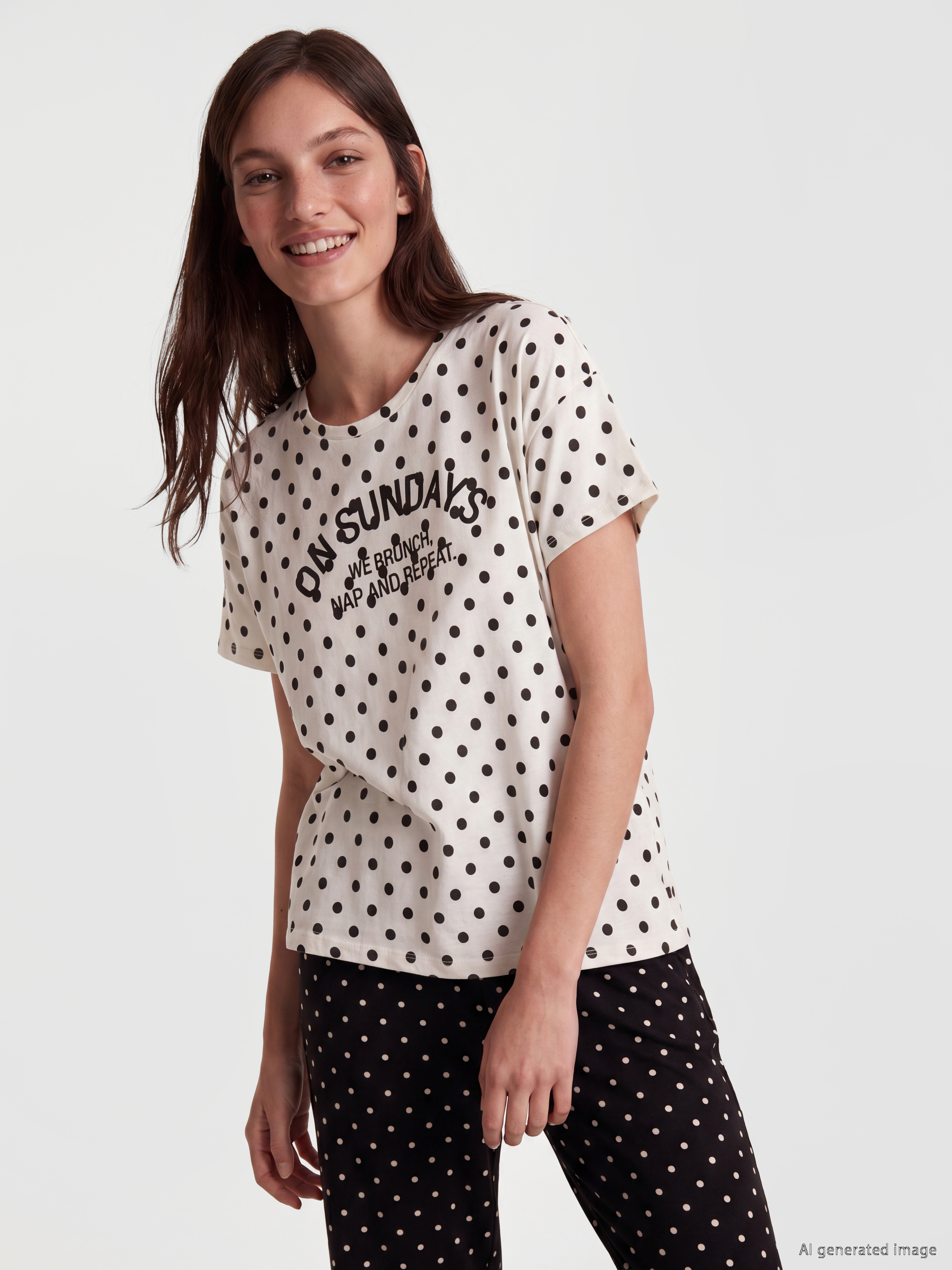 LCW DREAM Bisiklet Yaka Puantiyeli Kadın Pijama Takım görsel 2