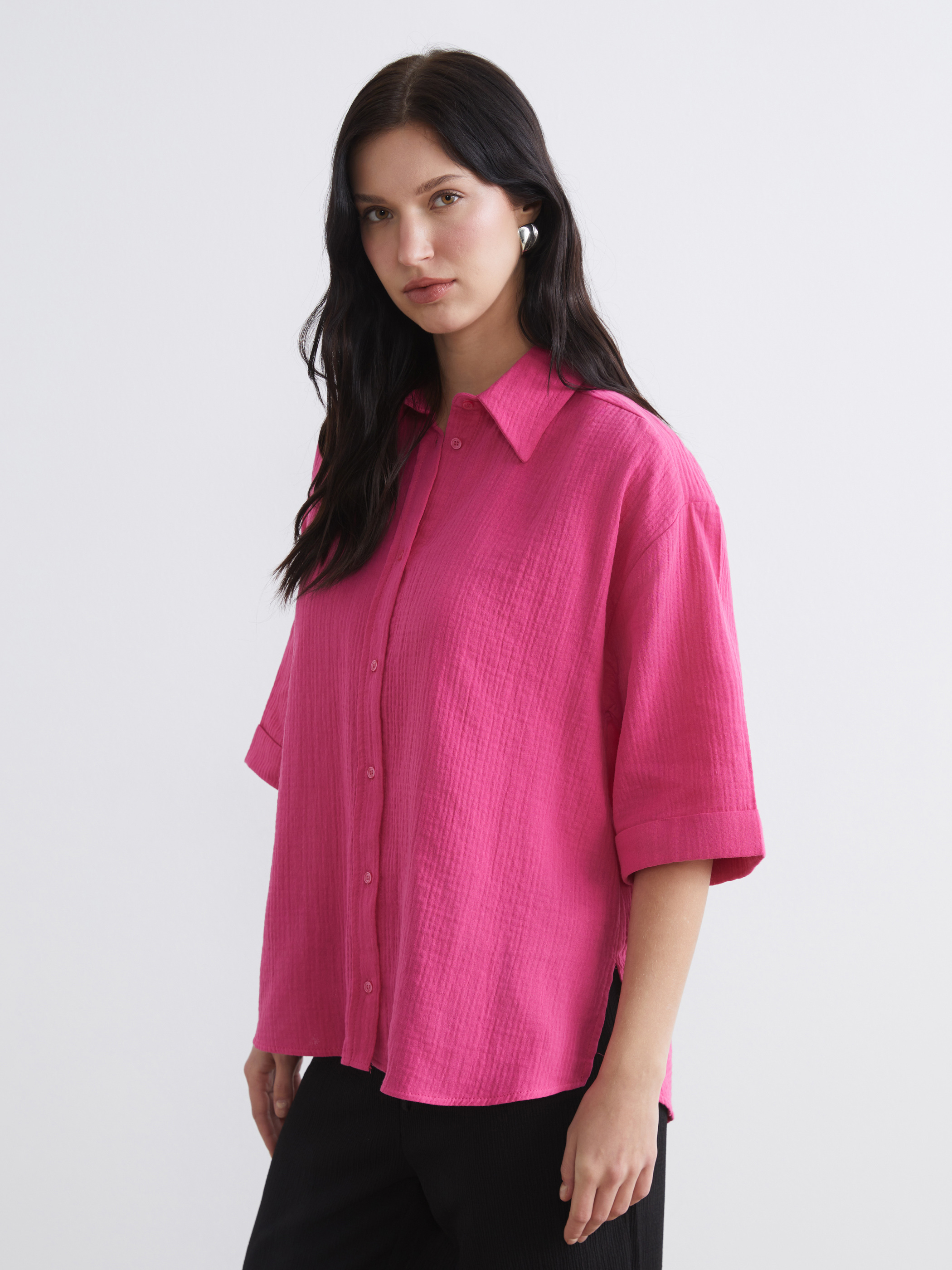 LCW Comfort Dokulu Oversize Müslin Kadın Gömlek