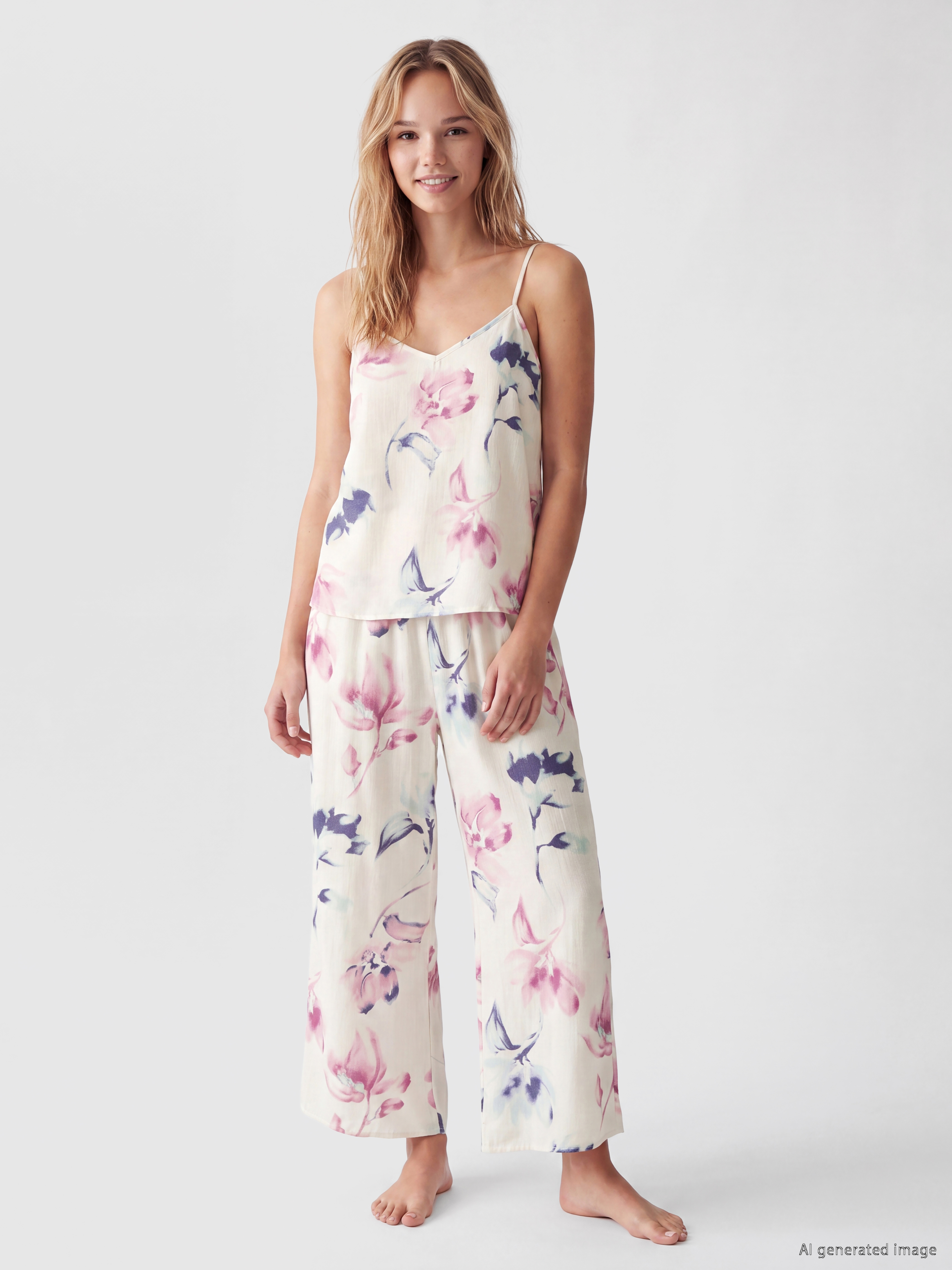 LCW DREAM Çiçekli İp Askılı Kadın Pijama Takım