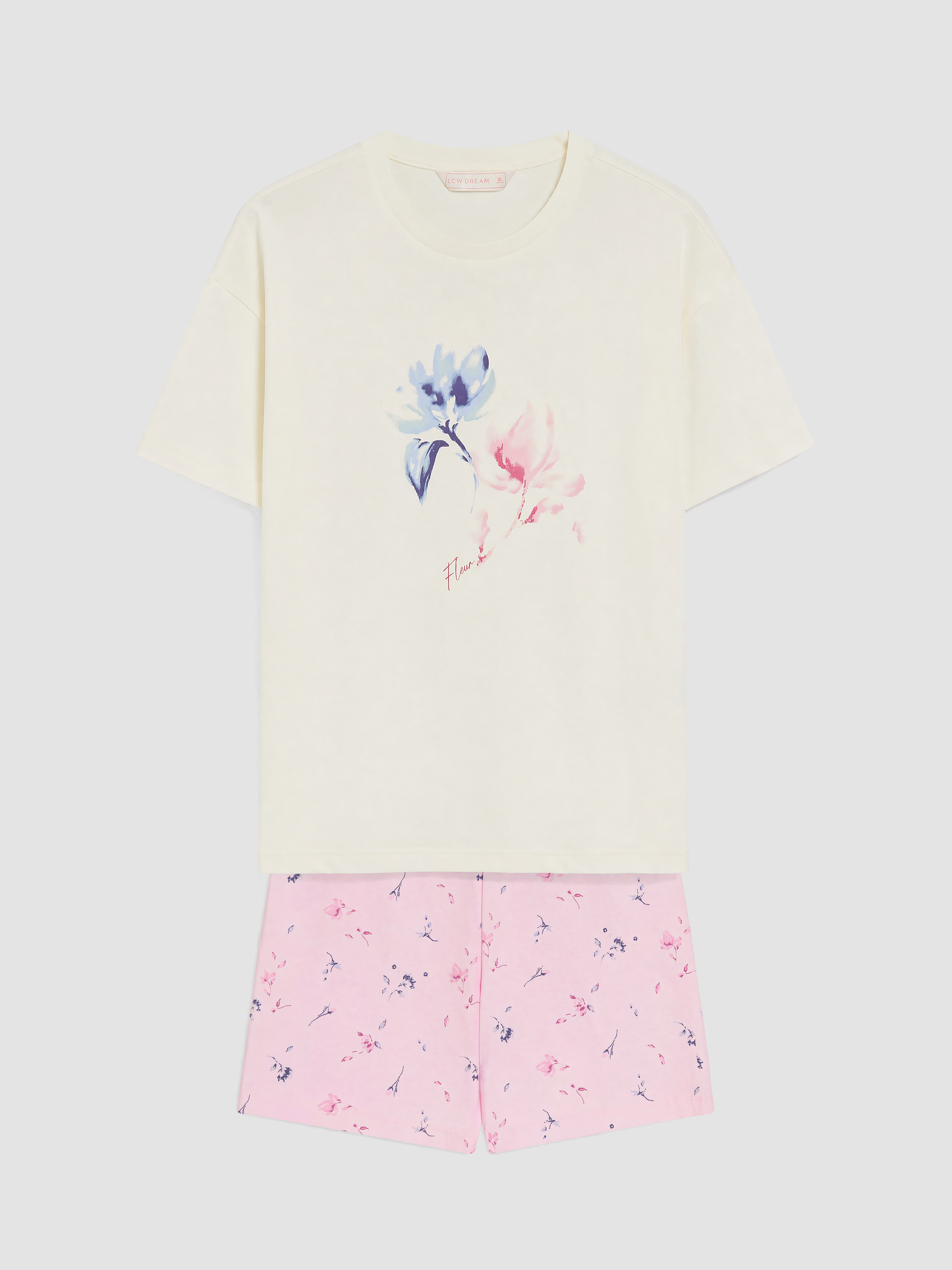 LCW DREAM Bisiklet Yaka Baskılı Kadın Şortlu Pijama Takımı görsel 5