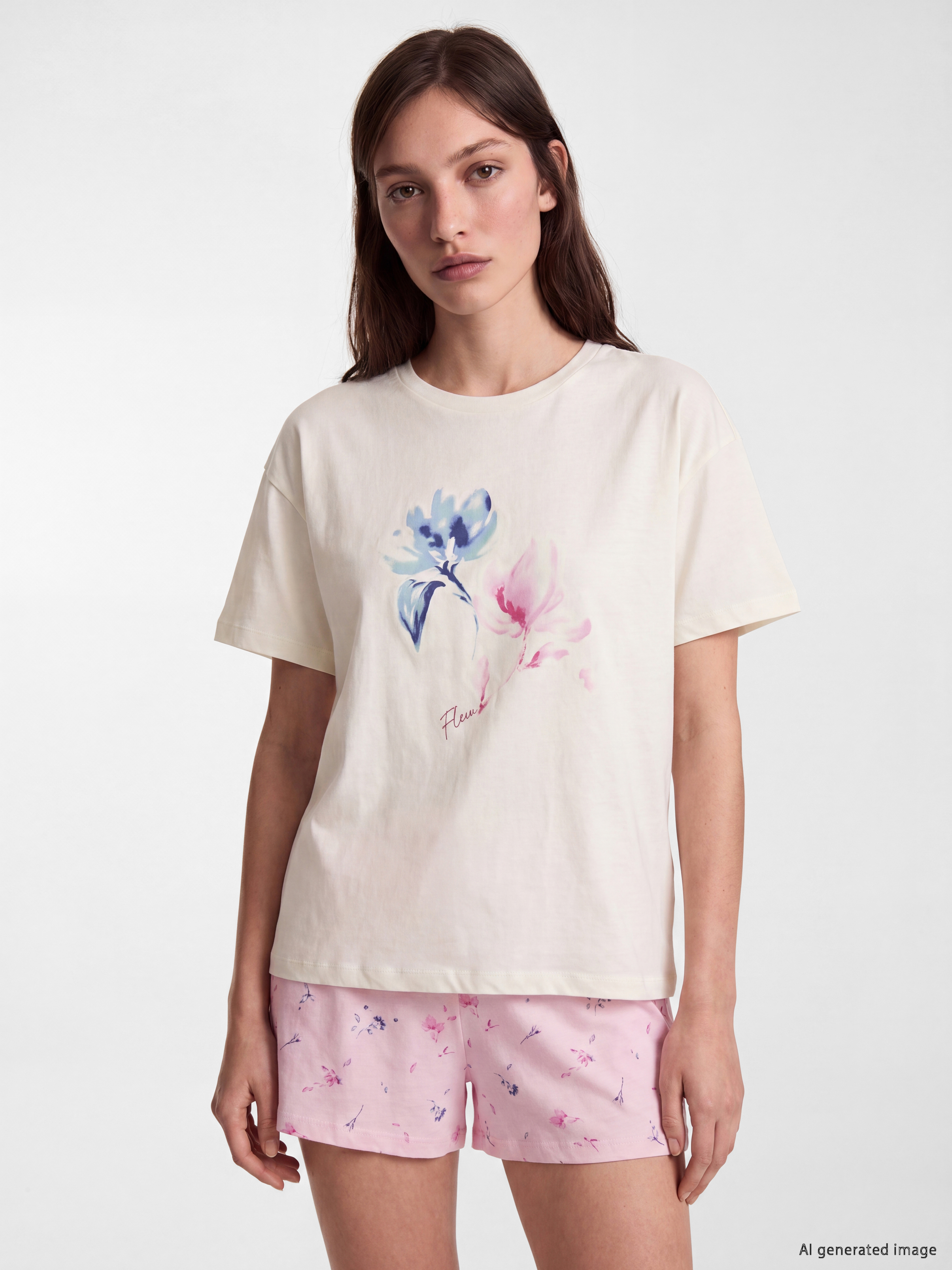LCW DREAM Bisiklet Yaka Baskılı Kadın Şortlu Pijama Takımı