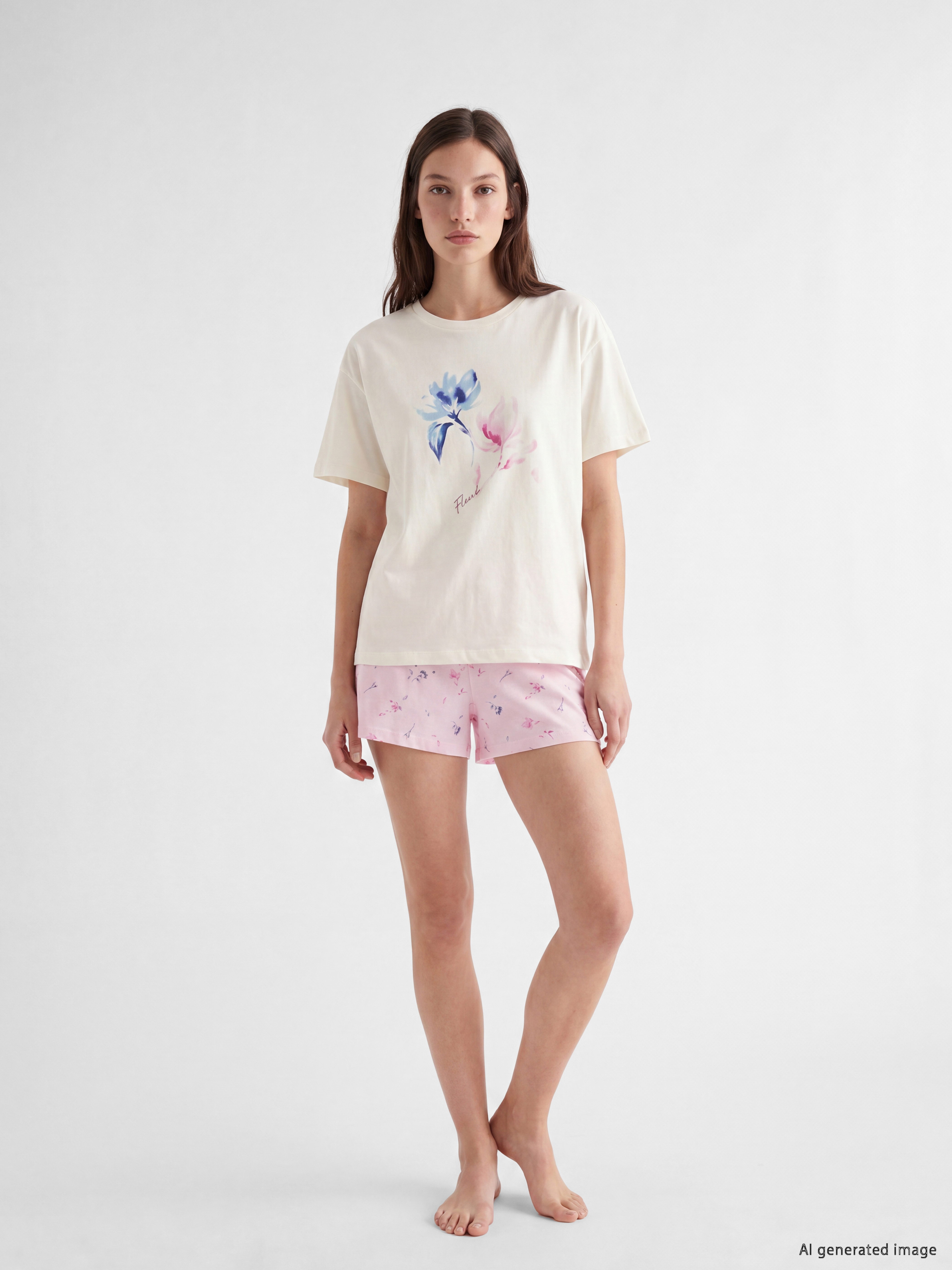 LCW DREAM Bisiklet Yaka Baskılı Kadın Şortlu Pijama Takımı görsel 2