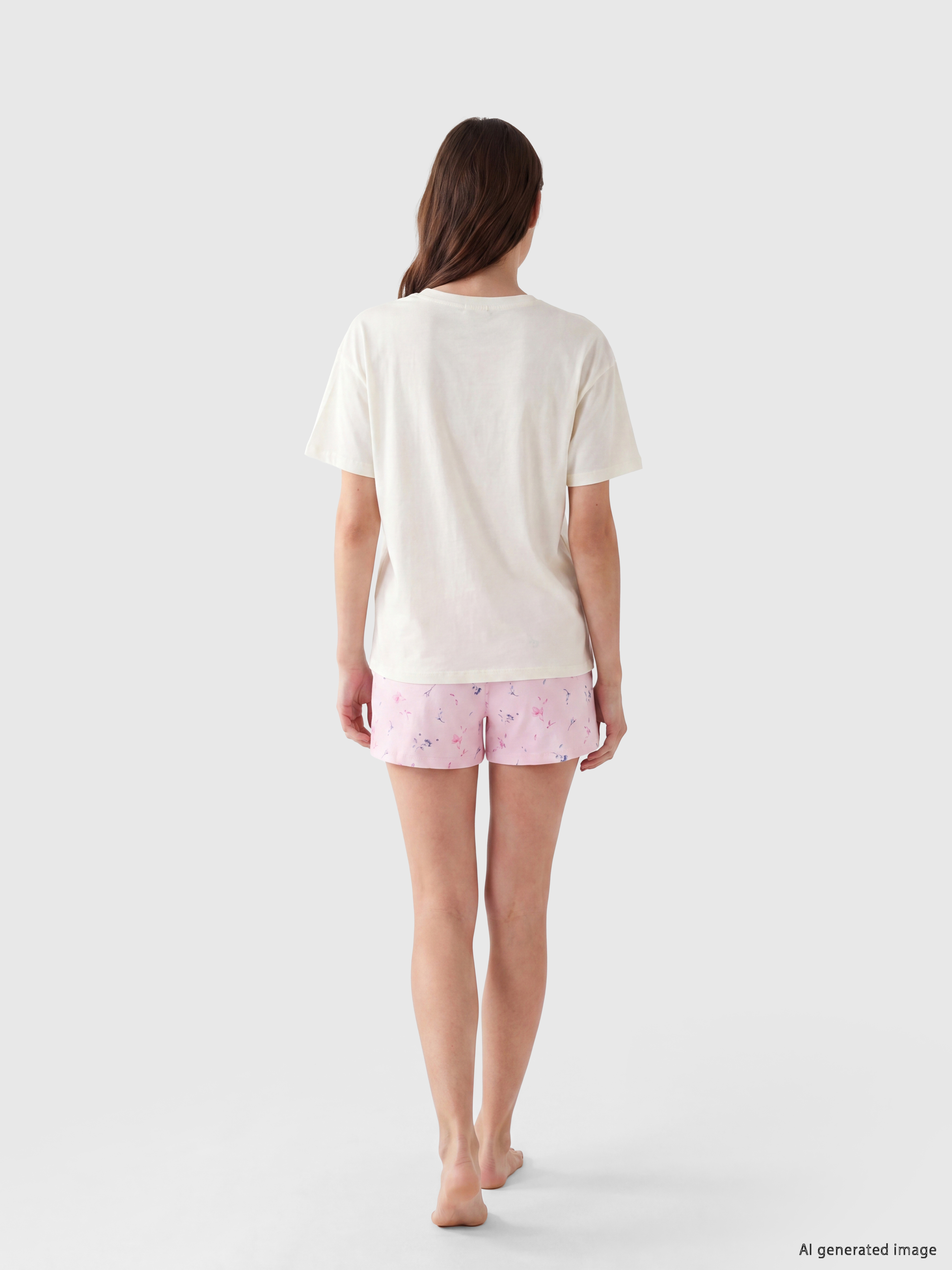 LCW DREAM Bisiklet Yaka Baskılı Kadın Şortlu Pijama Takımı görsel 4