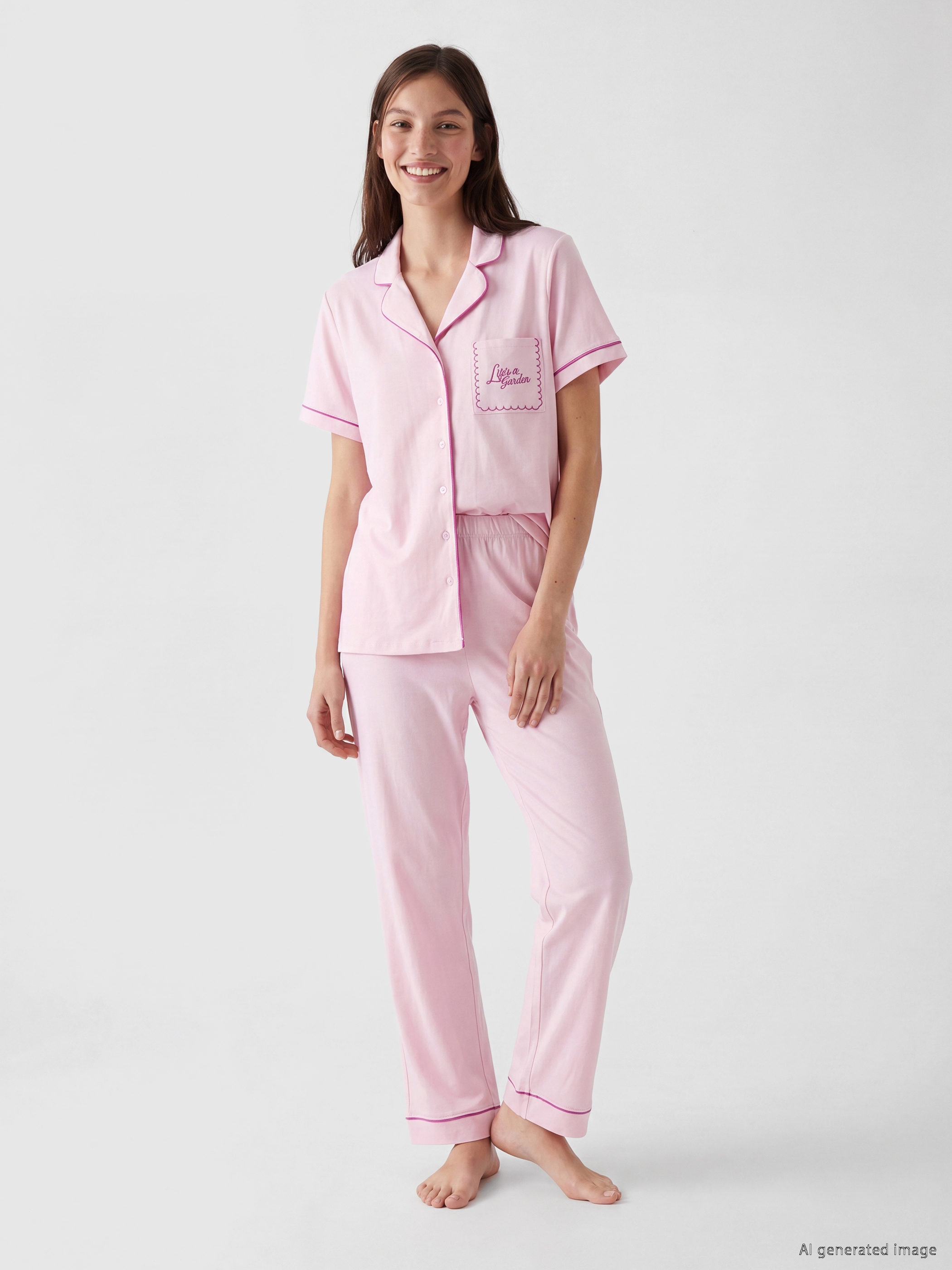 LCW DREAM Gömlek Yaka %100 Pamuklu Kadın Pijama Takımı