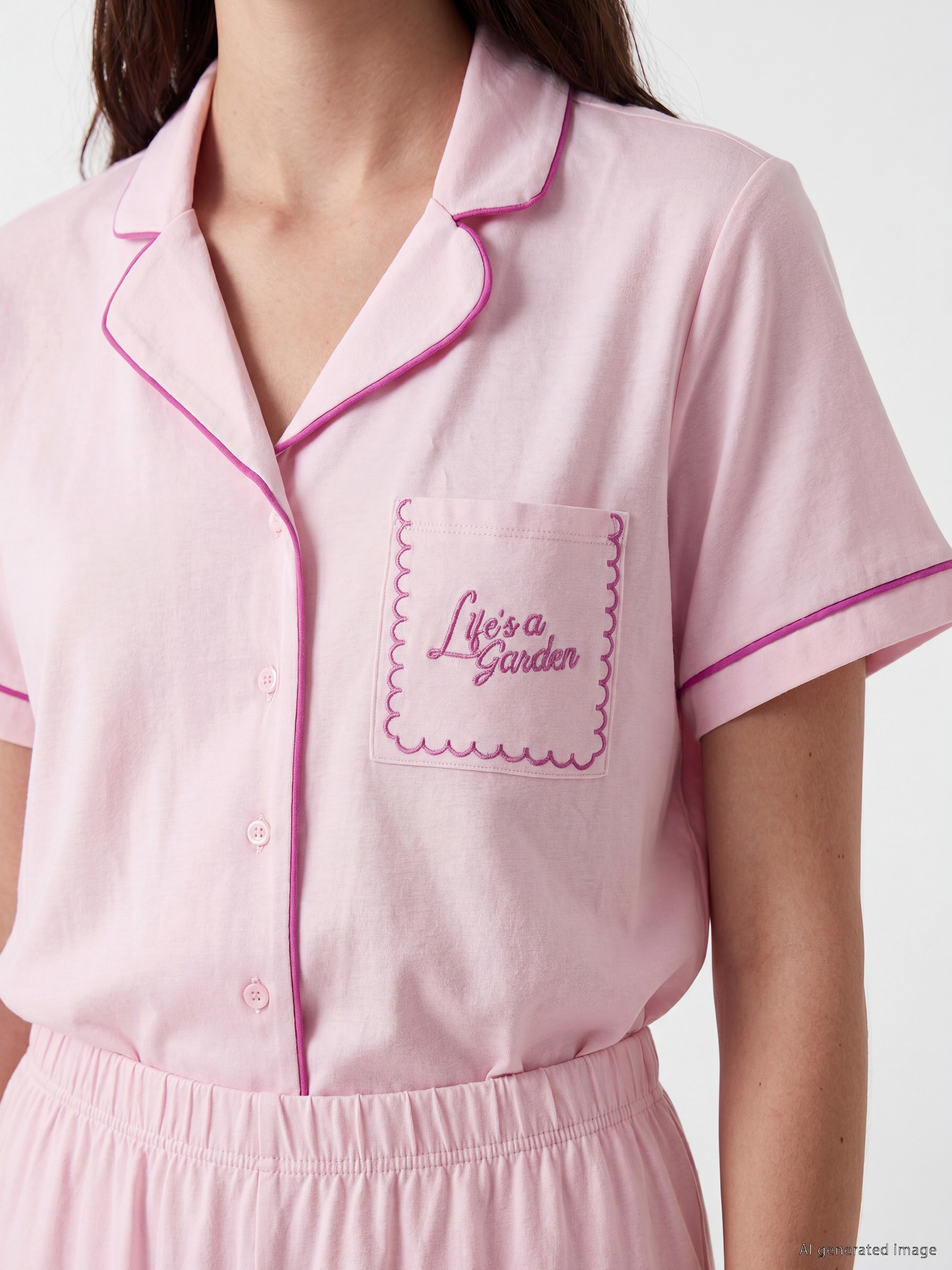 LCW DREAM Gömlek Yaka %100 Pamuklu Kadın Pijama Takımı görsel 3