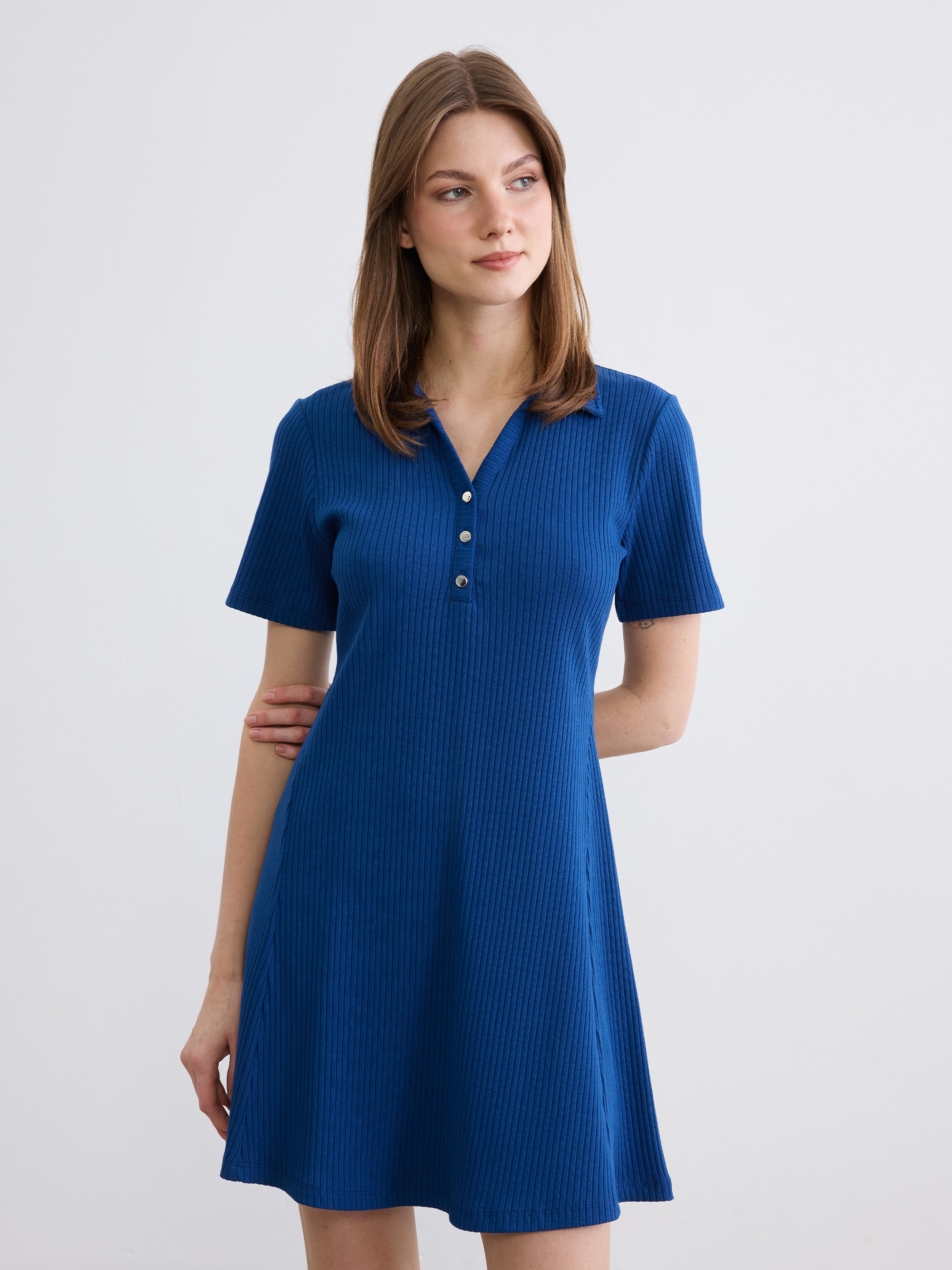 LCW Comfort Polo Yaka Fitilli Mini Elbise