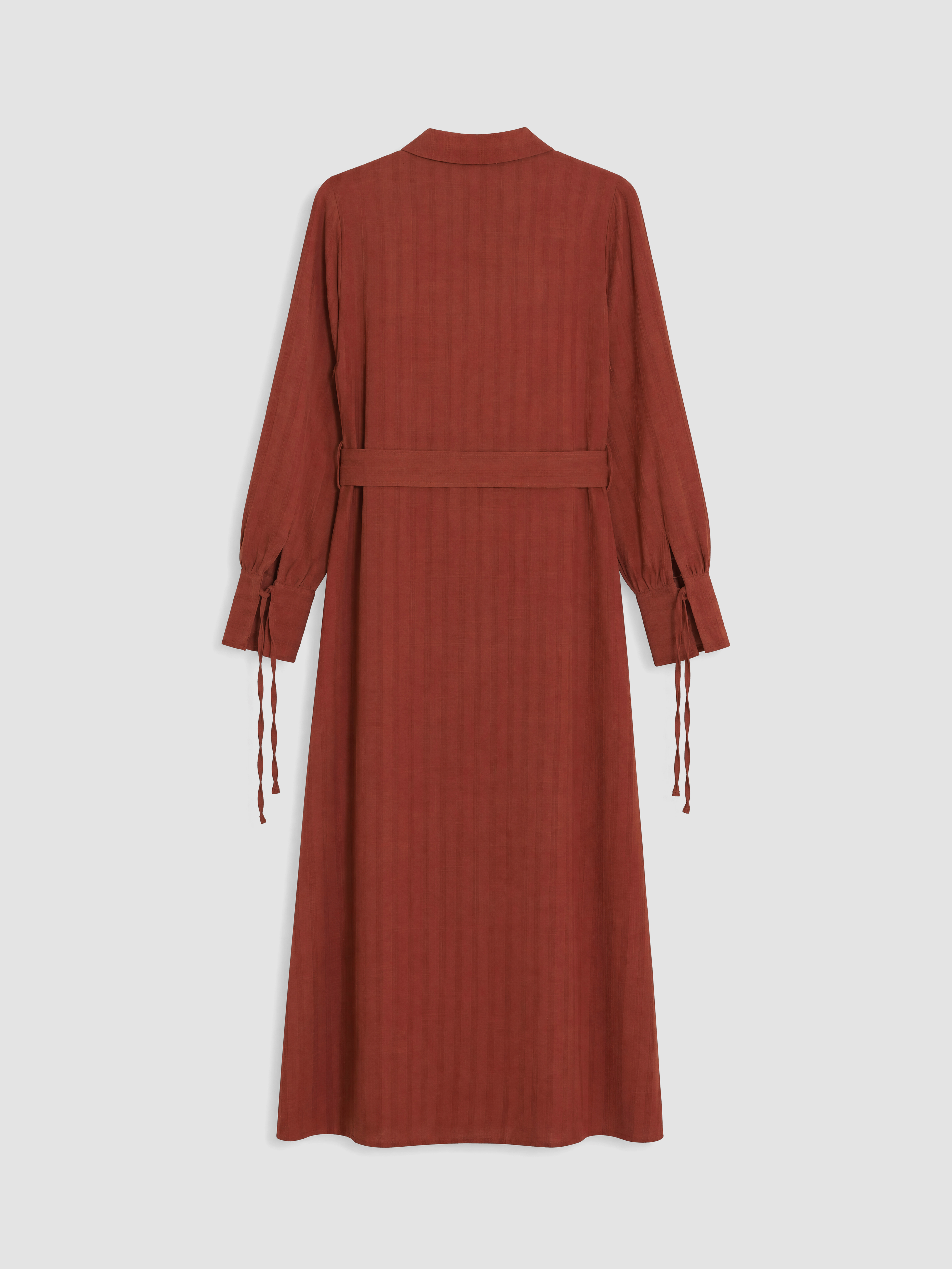 LCW Modest Beli Kuşaklı Keten Karışımlı Gömlek Elbise görsel 8