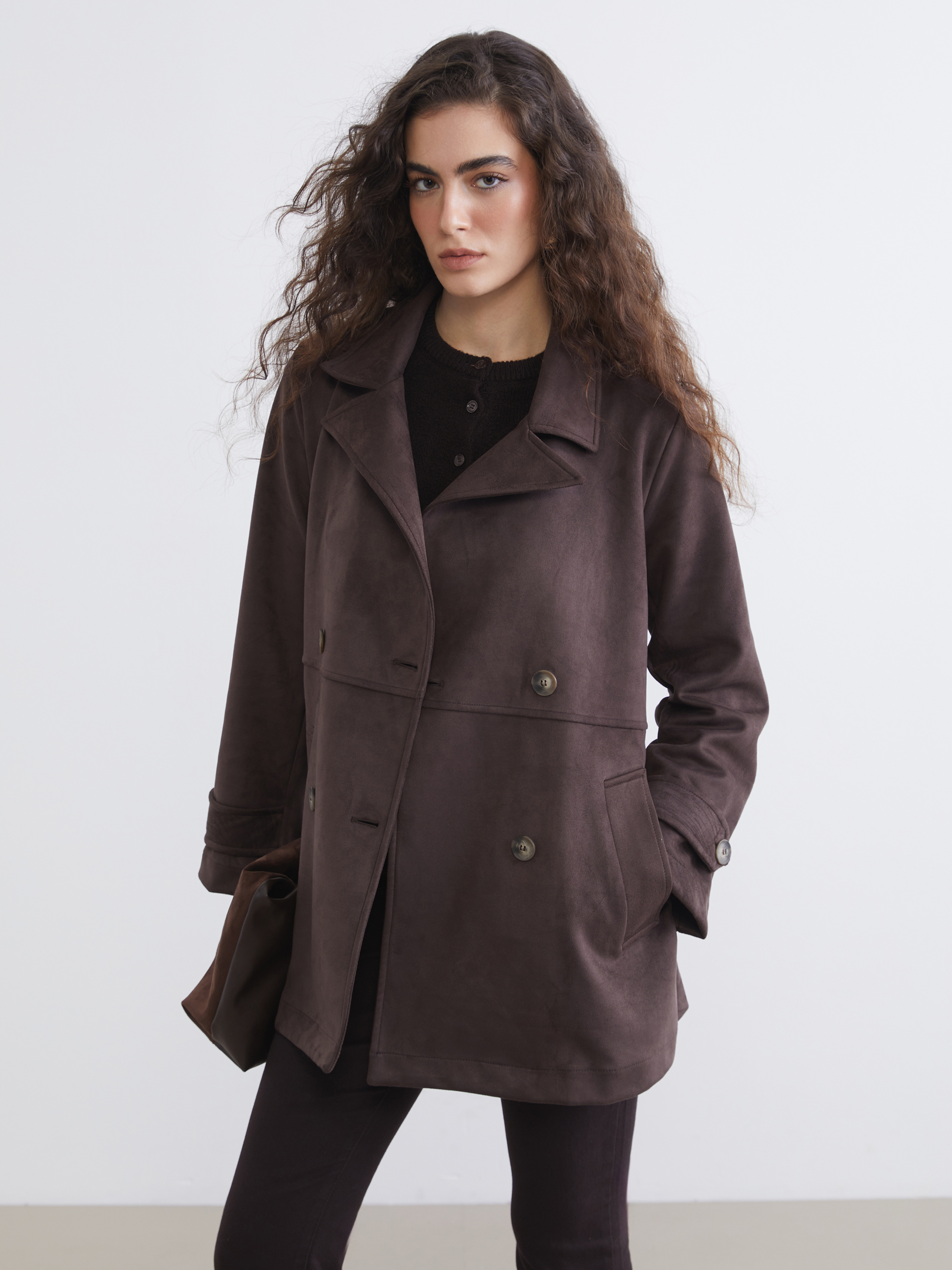 LCW Vision Kruvaze Yaka Oversize Kadın Trençkot