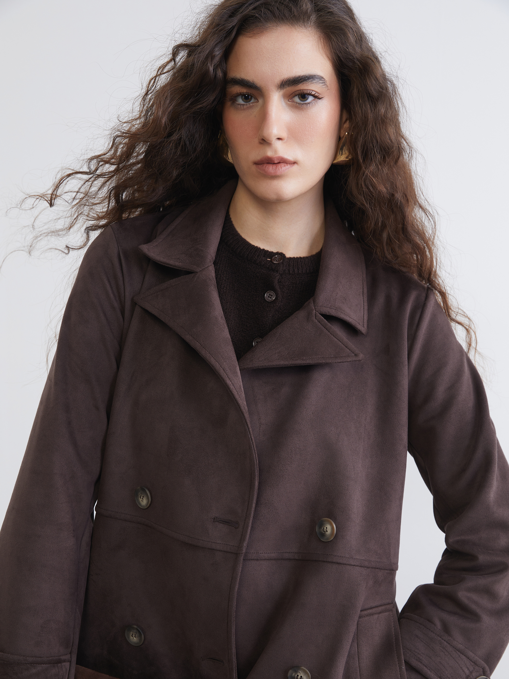 LCW Vision Kruvaze Yaka Oversize Kadın Trençkot görsel 3