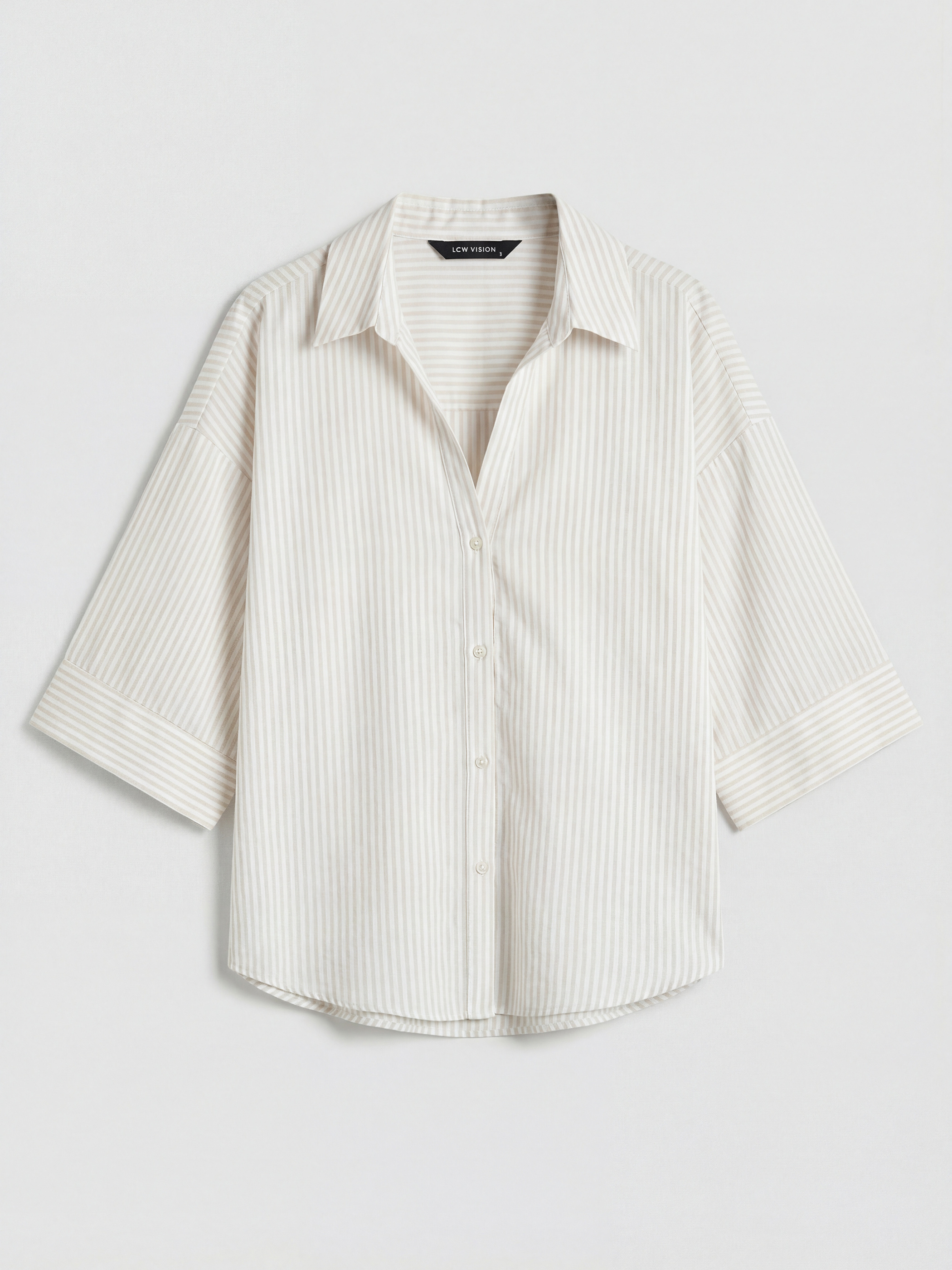 LCW Vision Çizgili Oversize Poplin Kadın Gömlek görsel 5