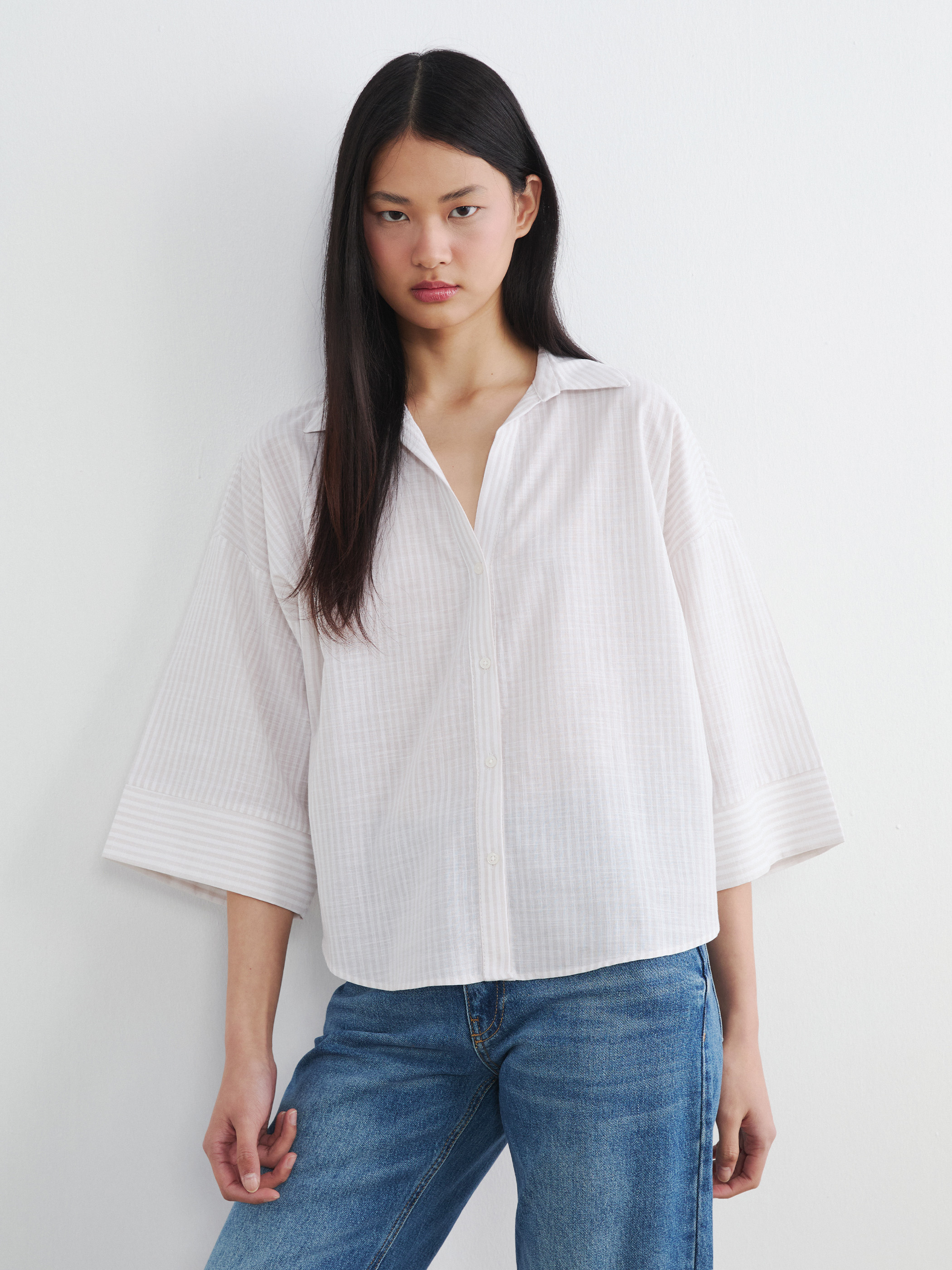 LCW Vision Çizgili Oversize Poplin Kadın Gömlek