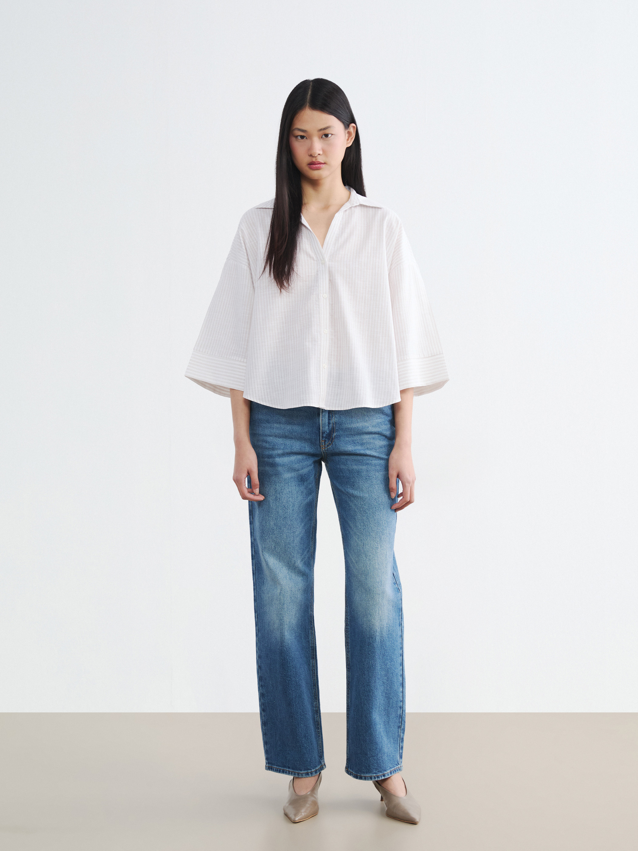 LCW Vision Çizgili Oversize Poplin Kadın Gömlek görsel 2