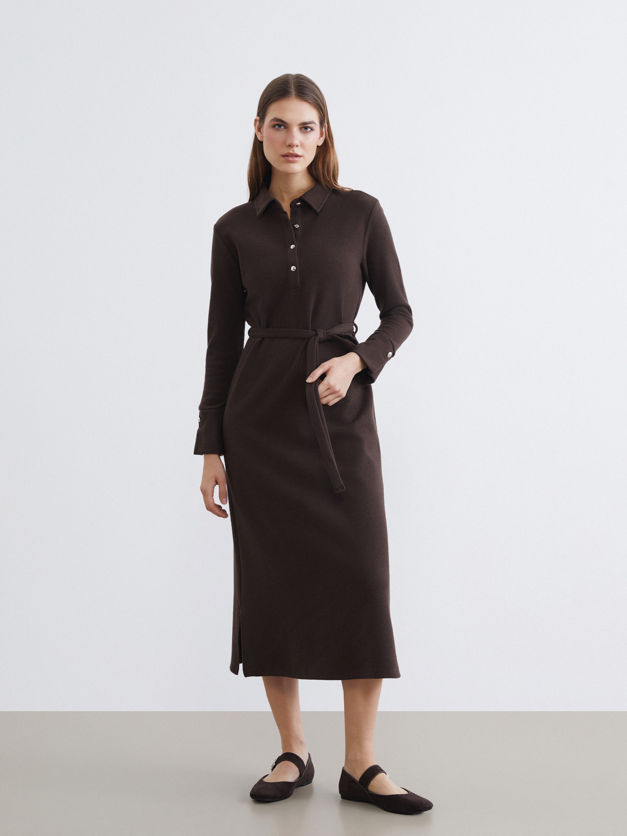 LCW EVERYDAY Polo Yaka Kuşaklı Elbise
