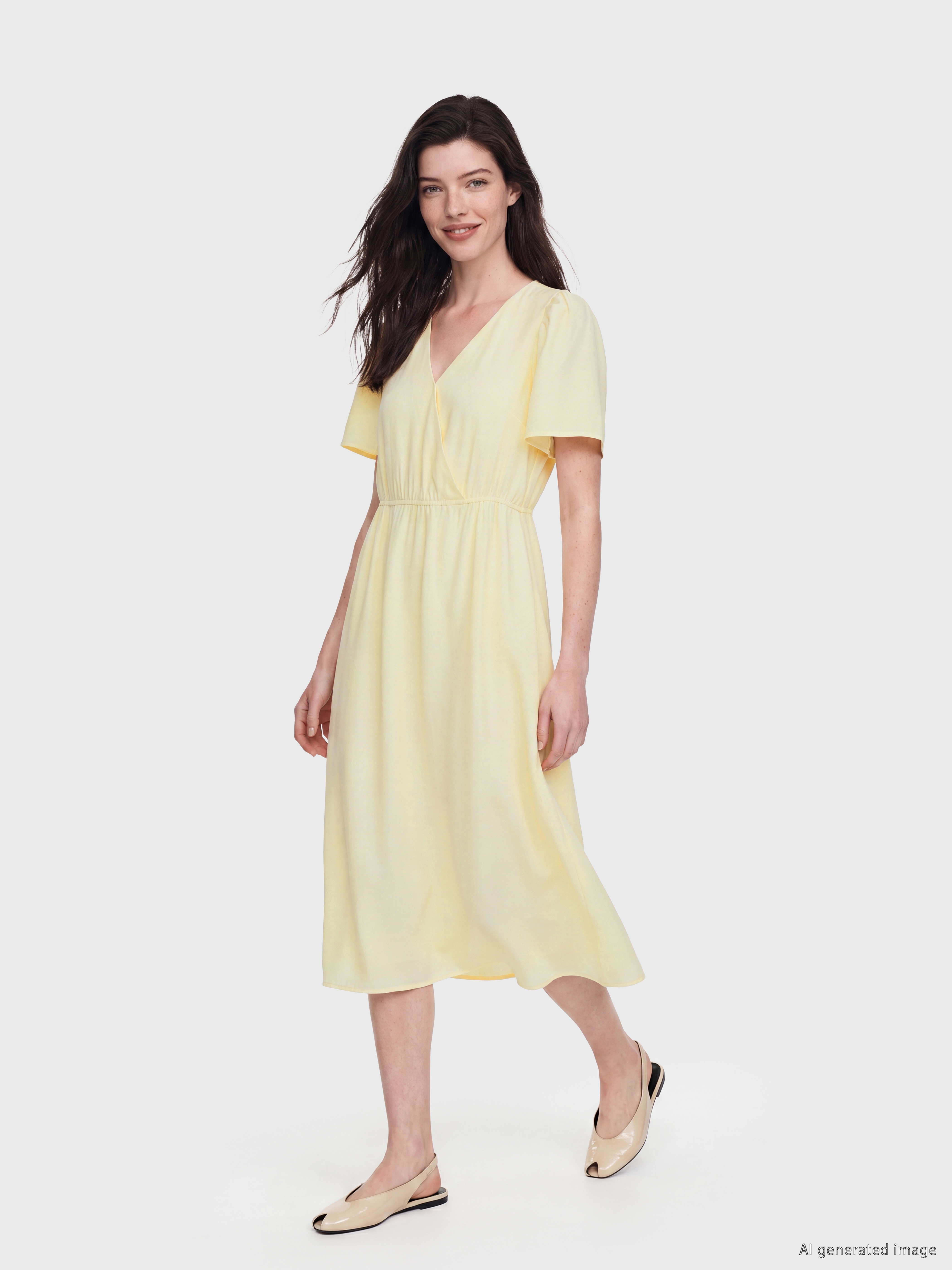LCW Comfort V Yaka Belden Oturtmalı Elbise