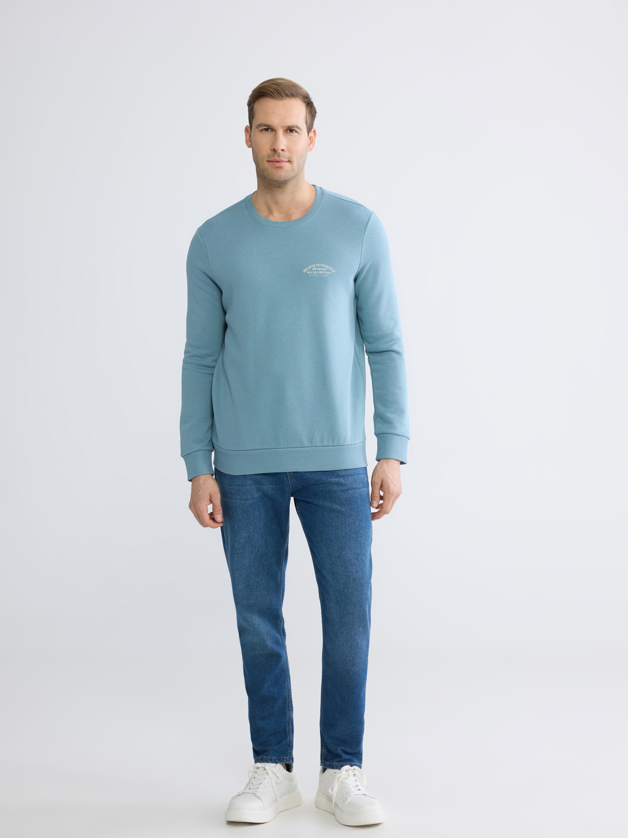 LCWAIKIKI Classic Bisiklet Yaka Baskılı Erkek Kalın Sweatshirt görsel 2