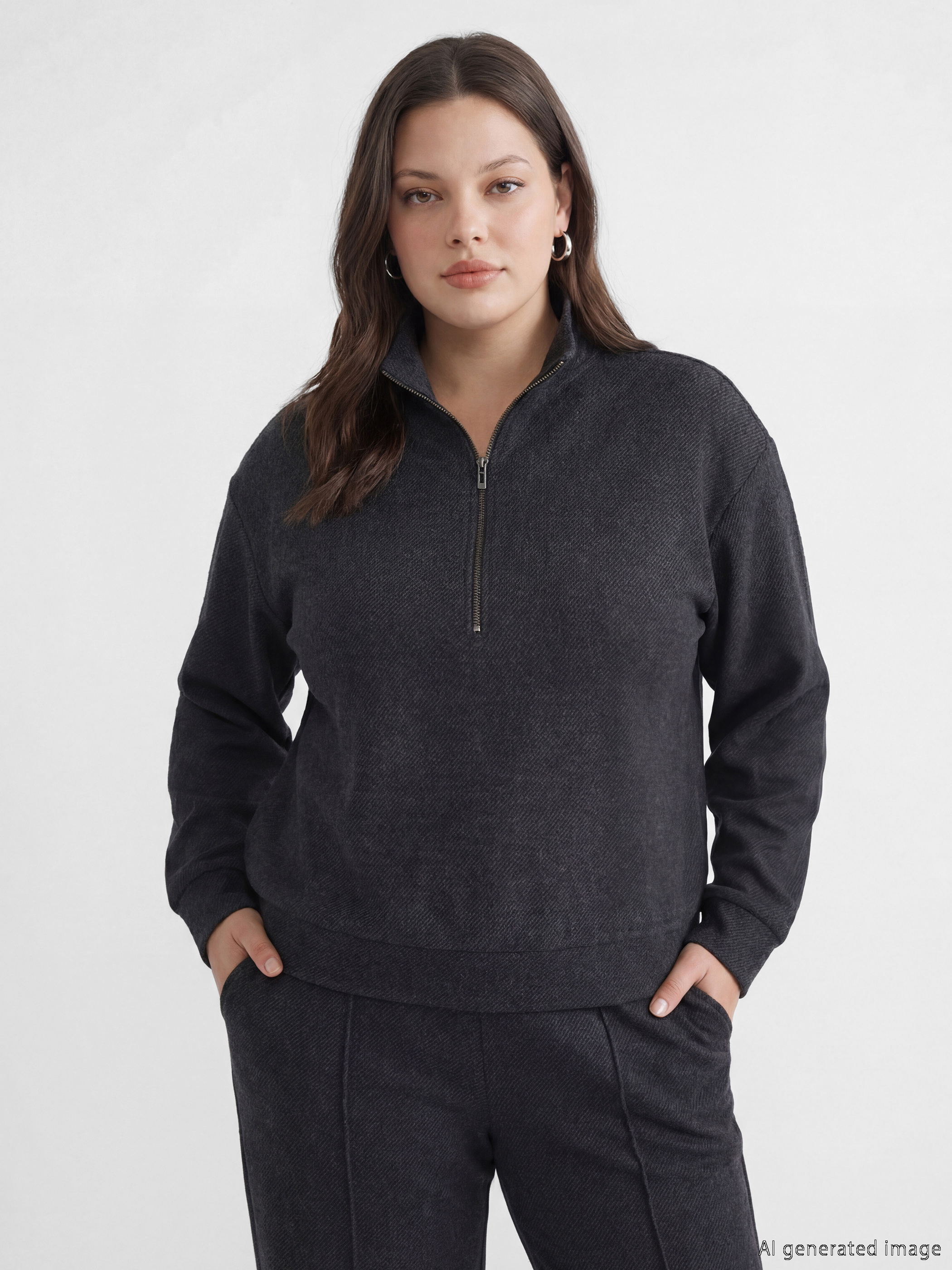 LCWAIKIKI Classic Dik Yaka Desenli Soft Touch Kadın Sweatshirt görsel 2