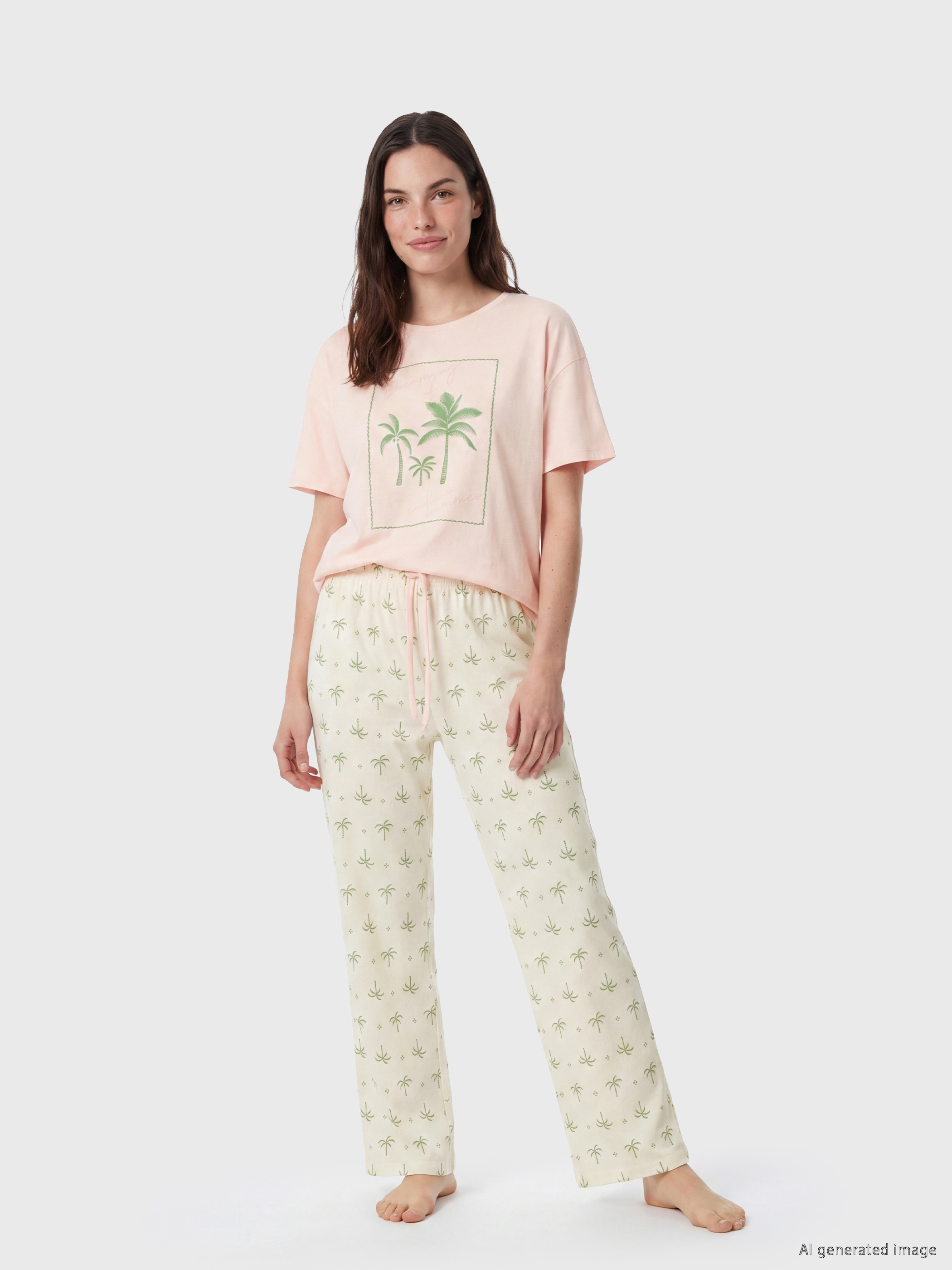 LCW DREAM Bisiklet Yaka Baskılı Kadın Pijama Takımı