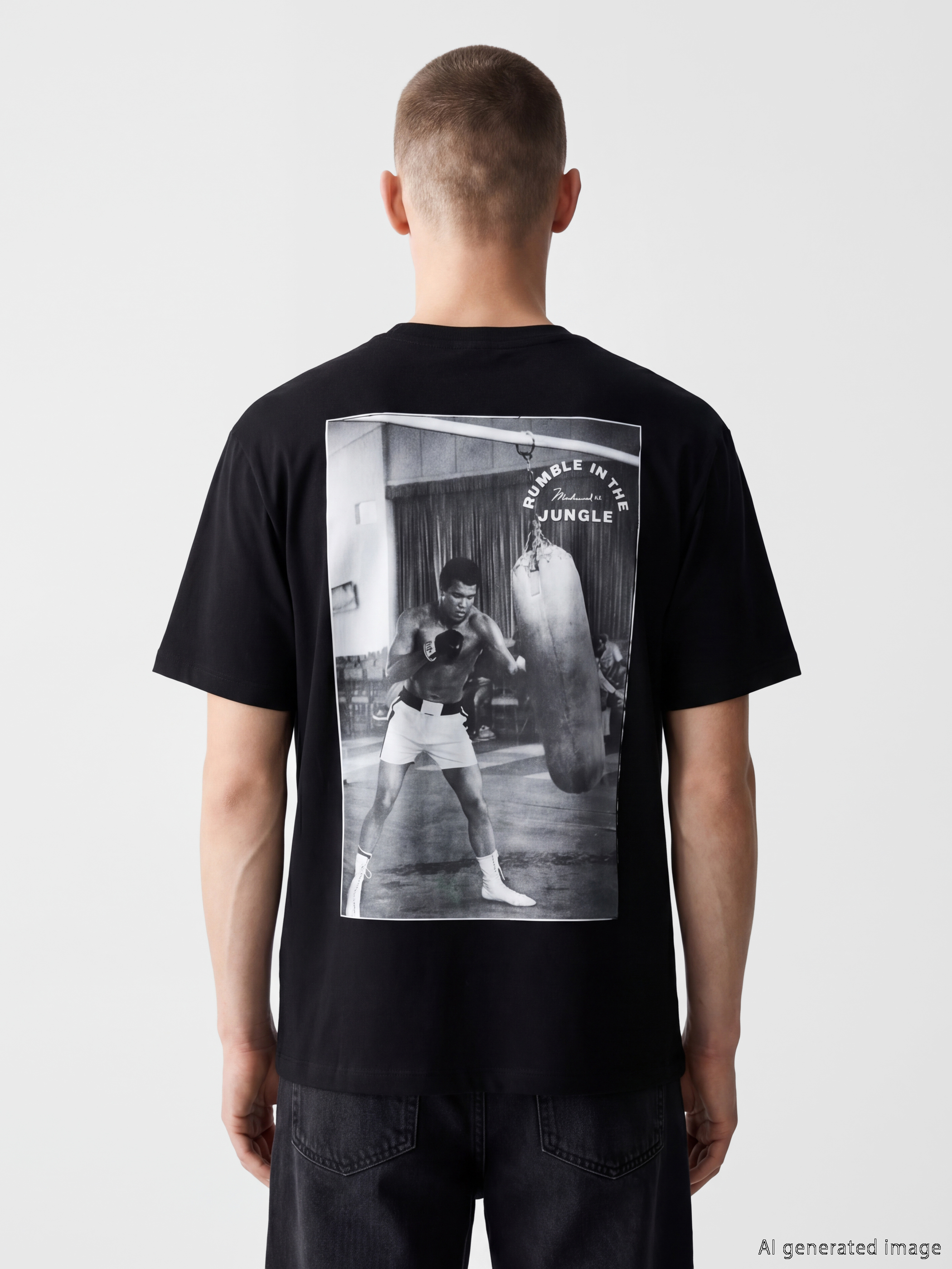 XSIDE Bisiklet Yaka Muhammed Ali Baskılı Erkek Tişört görsel 4