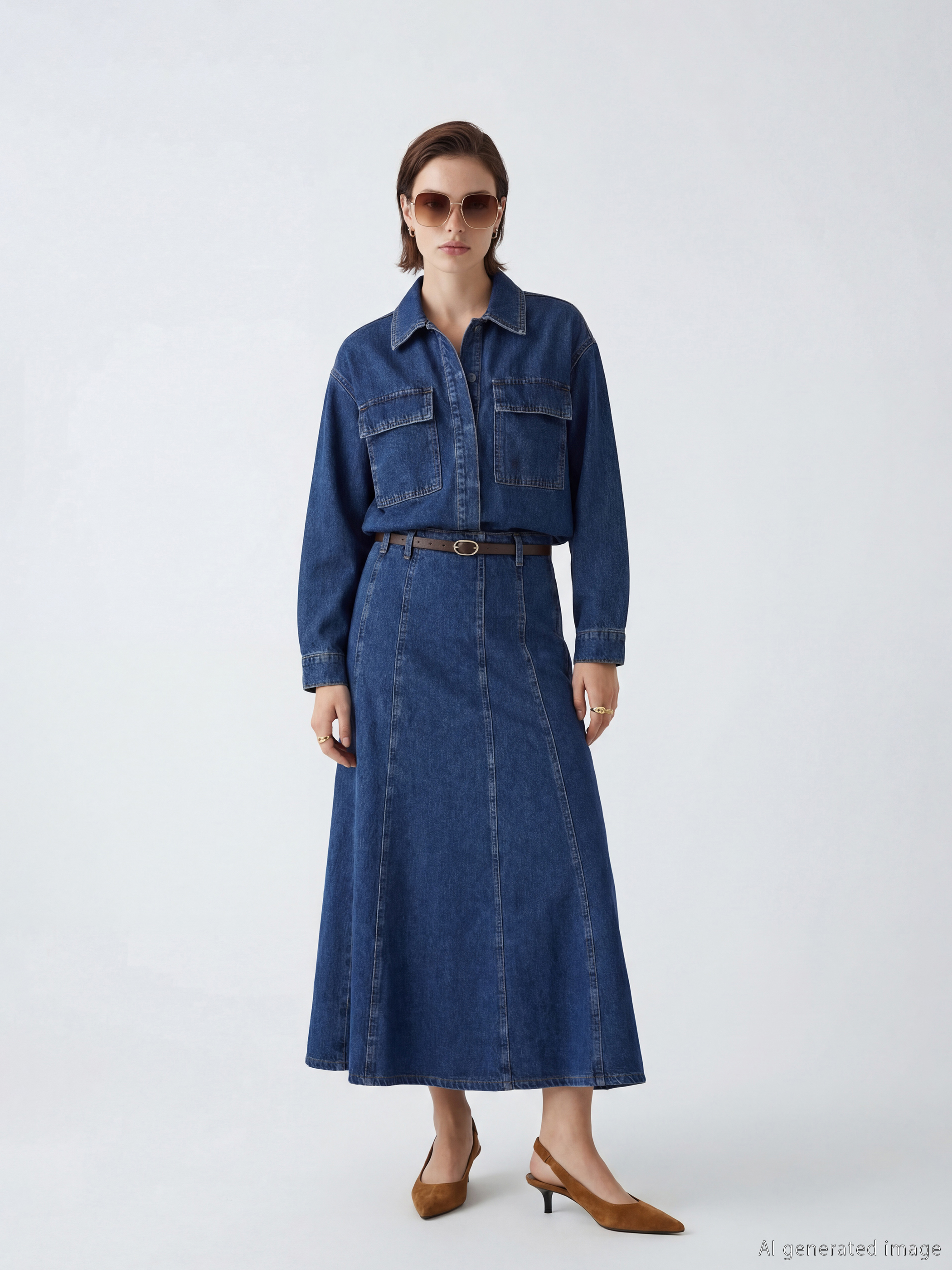 LCW Vision Gömlek Yaka Oversize Kadın Jean Ceket görsel 2