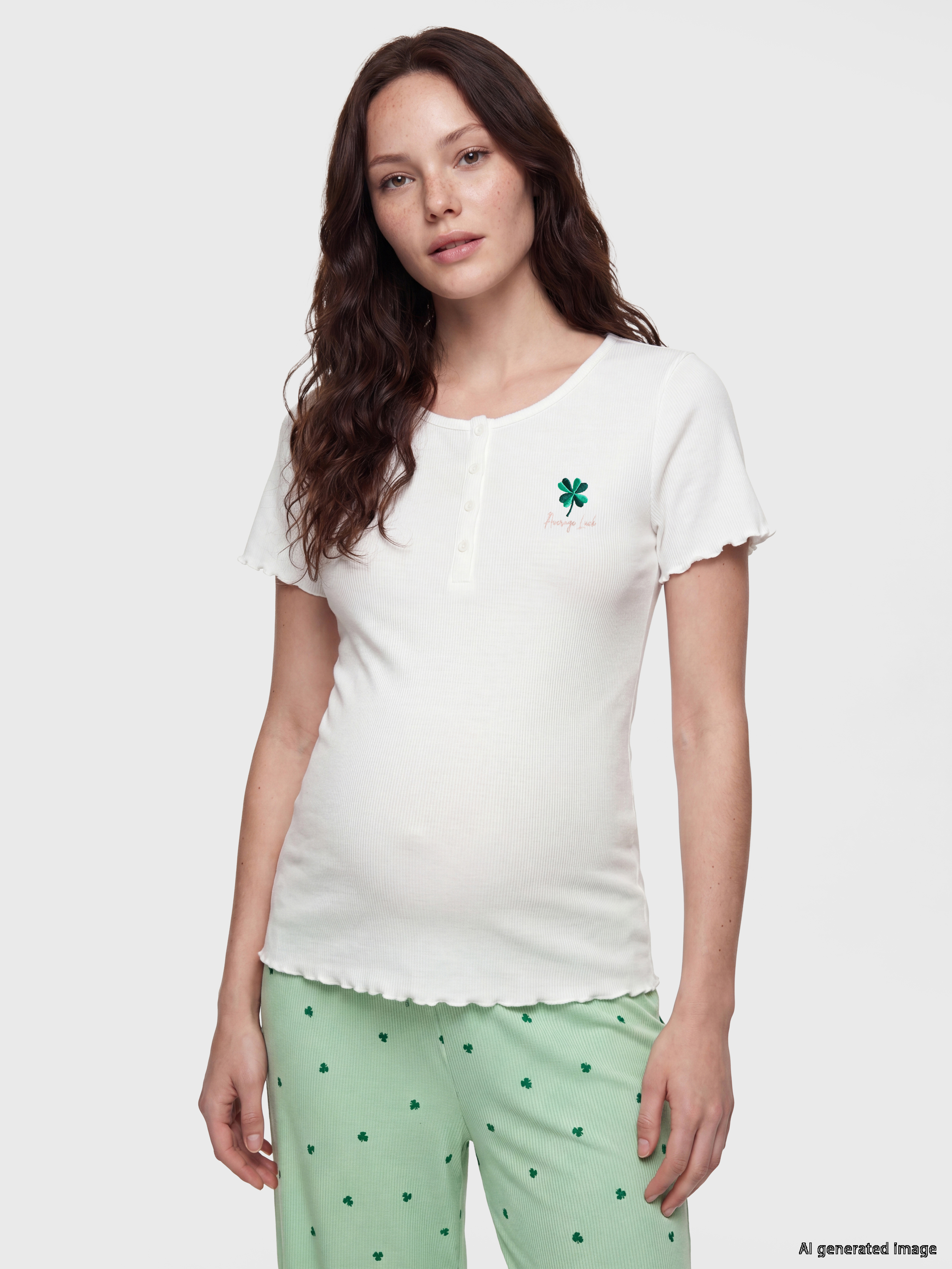 LCW DREAM Bisiklet Yaka Hamile Kaprili Pijama Takımı görsel 2