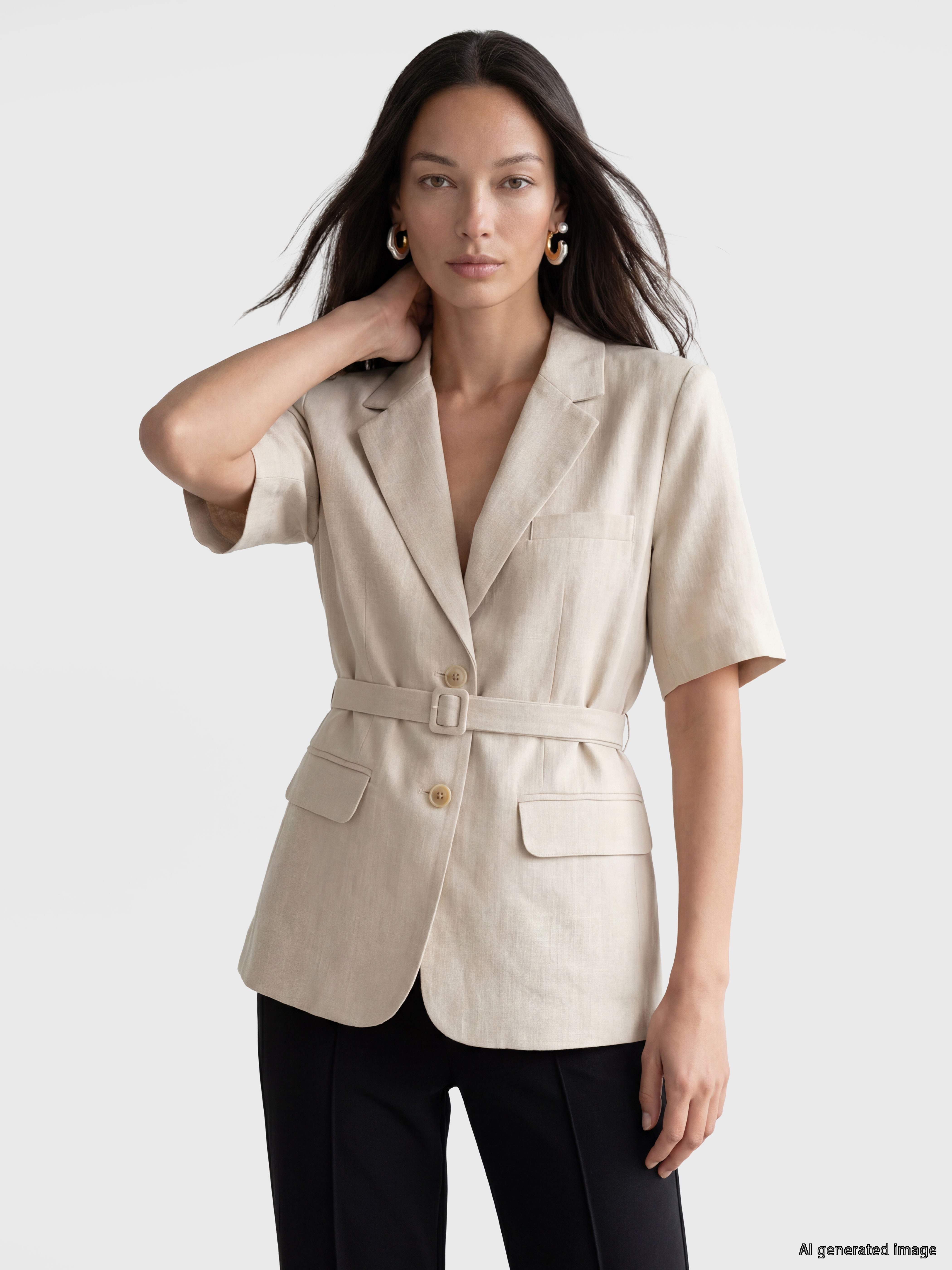 LCW STUDIO Kemerli Kadın %100 Keten Blazer Ceket