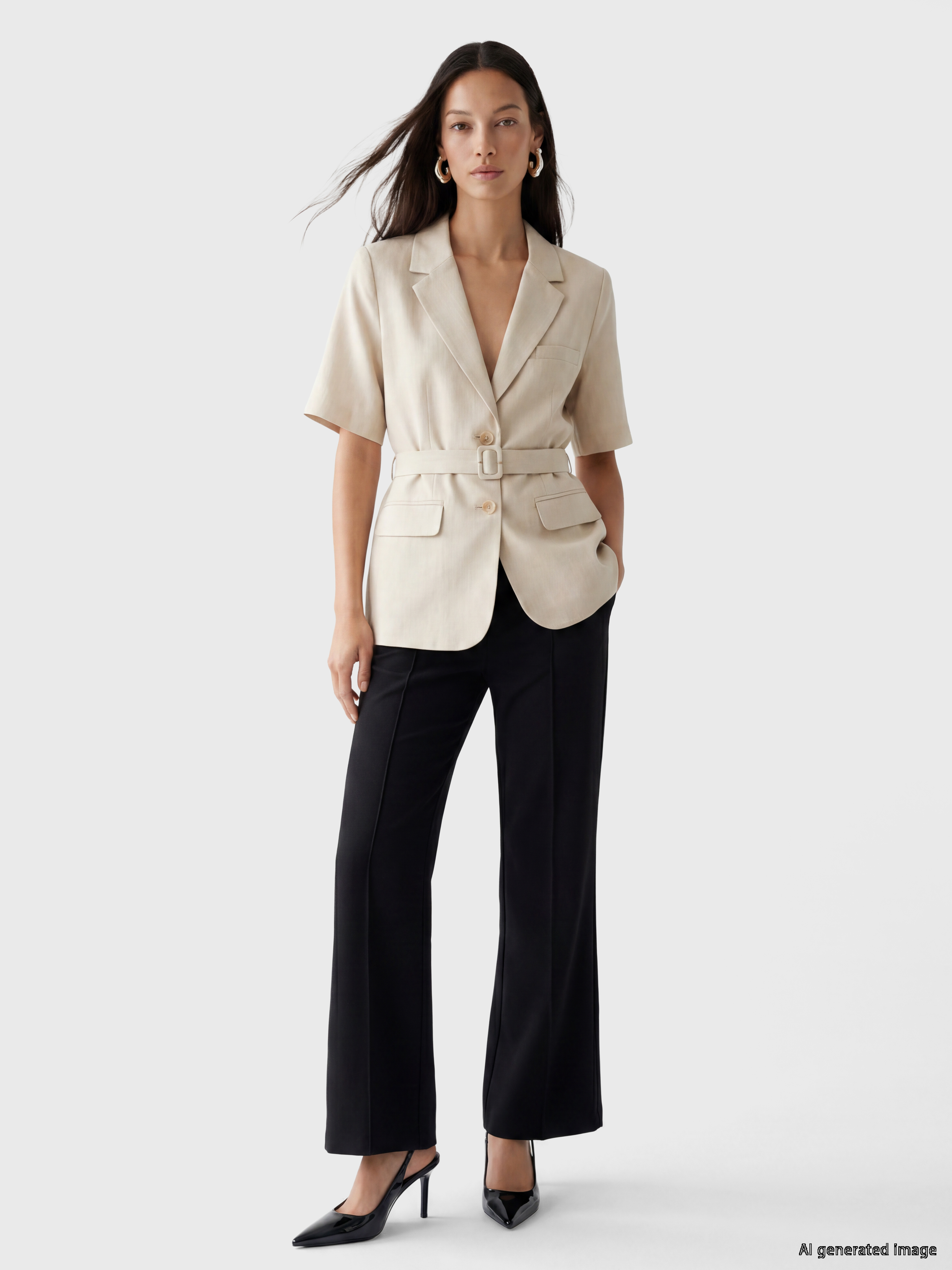 LCW STUDIO Kemerli Kadın %100 Keten Blazer Ceket görsel 2