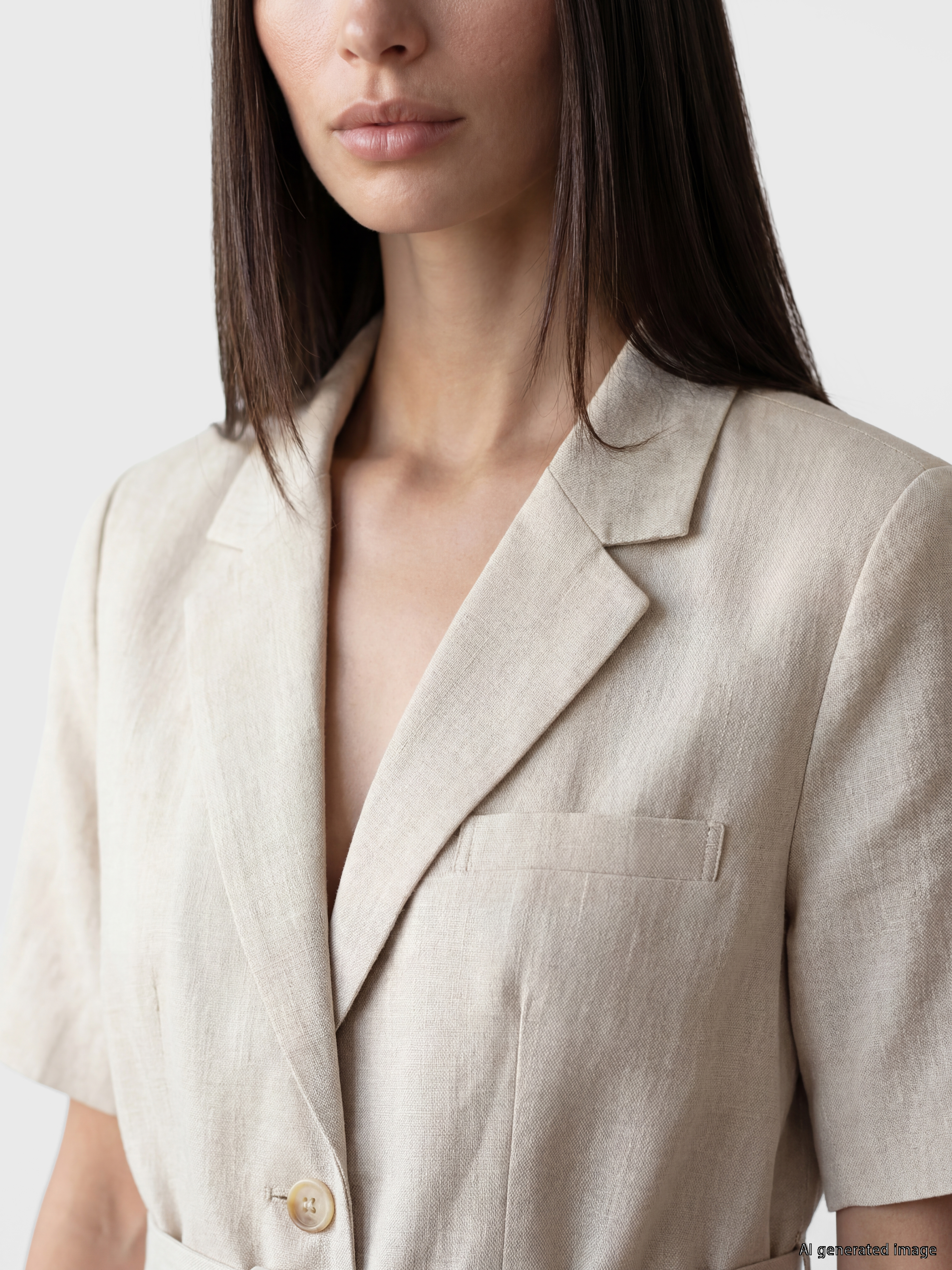 LCW STUDIO Kemerli Kadın %100 Keten Blazer Ceket görsel 3