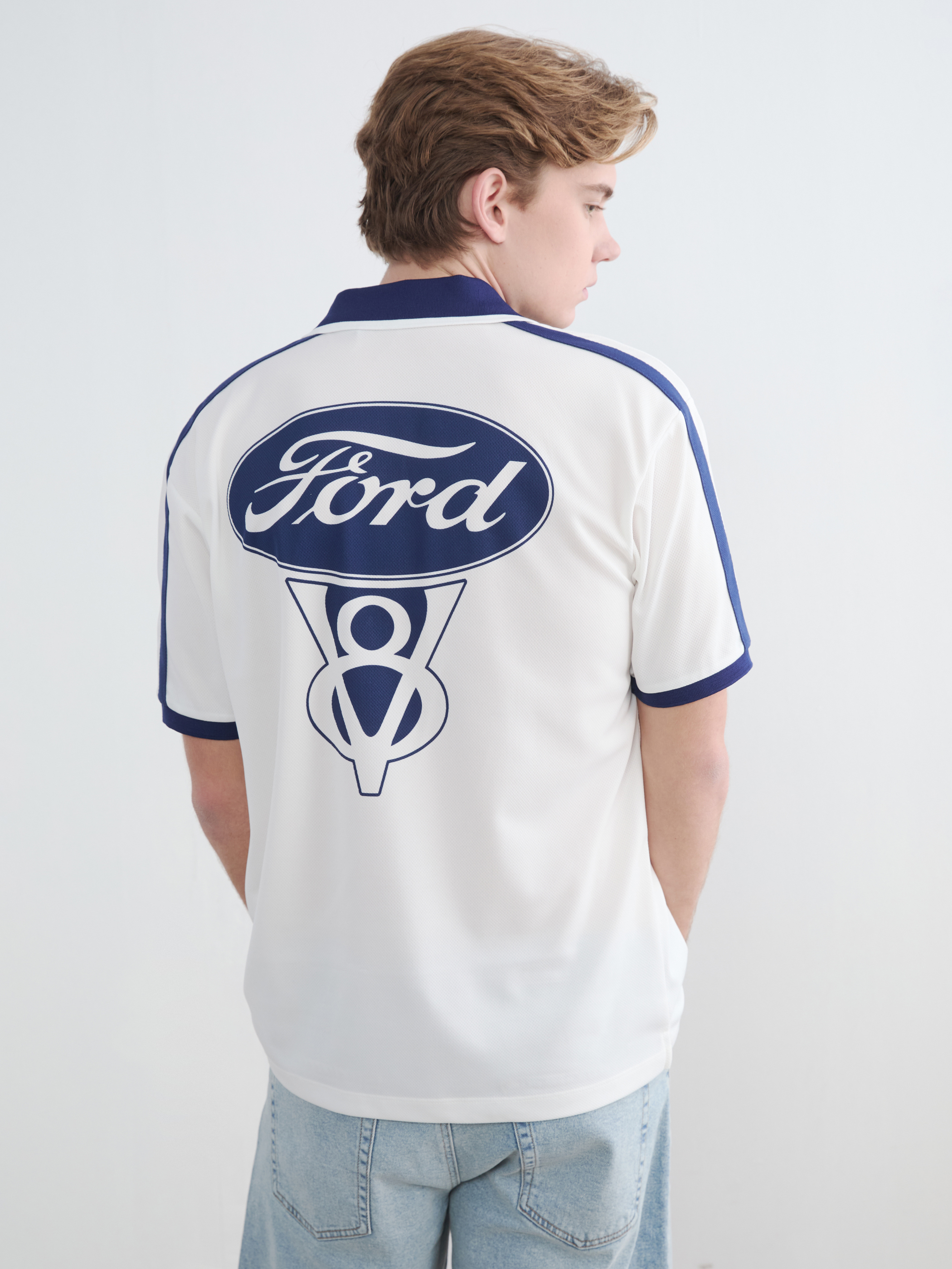XSIDE Polo Yaka Ford Baskılı Oversize Erkek Tişört görsel 5