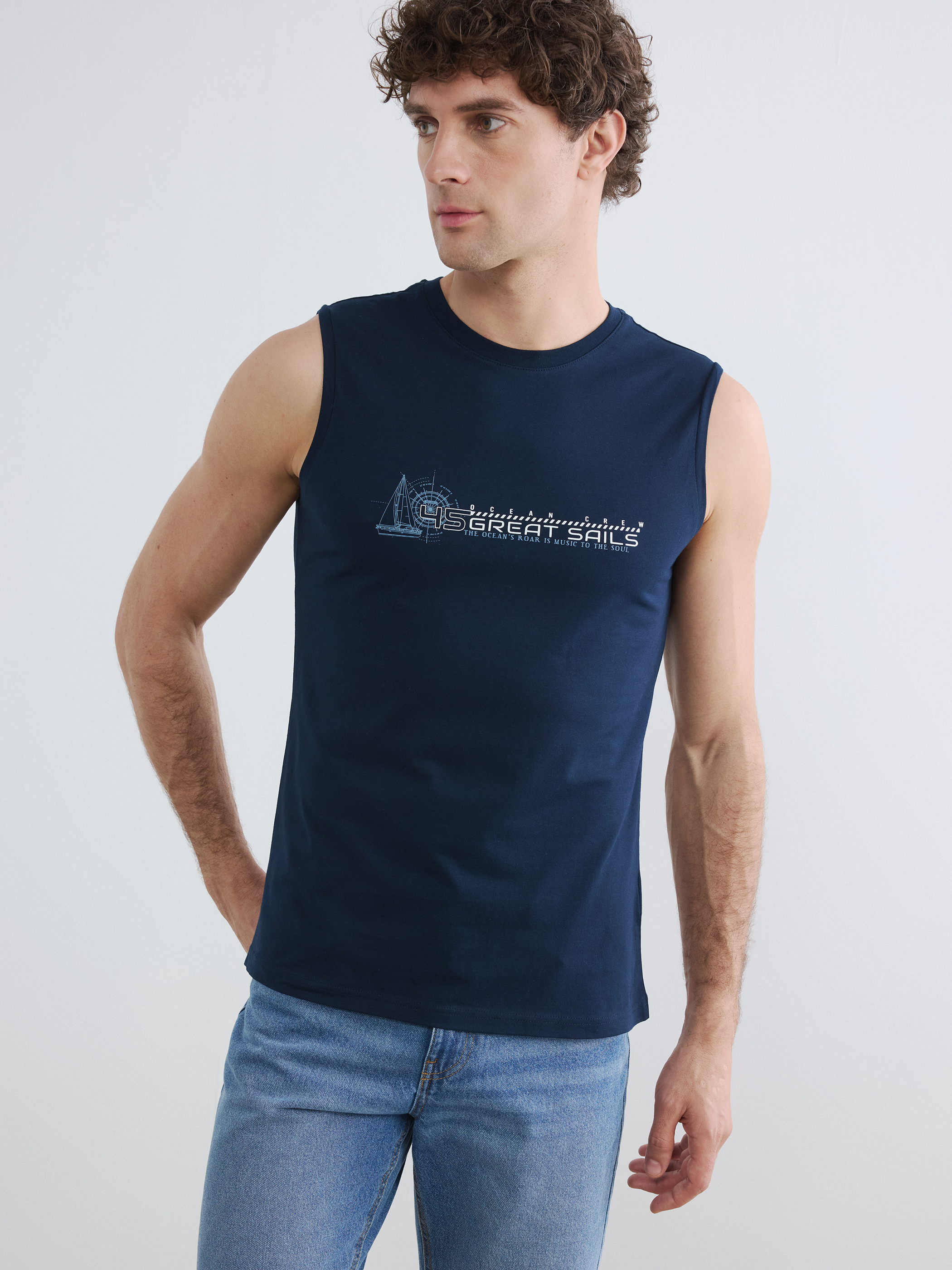 LCWAIKIKI Classic Bisiklet Yaka Baskılı Penye Erkek Kolsuz Tişört