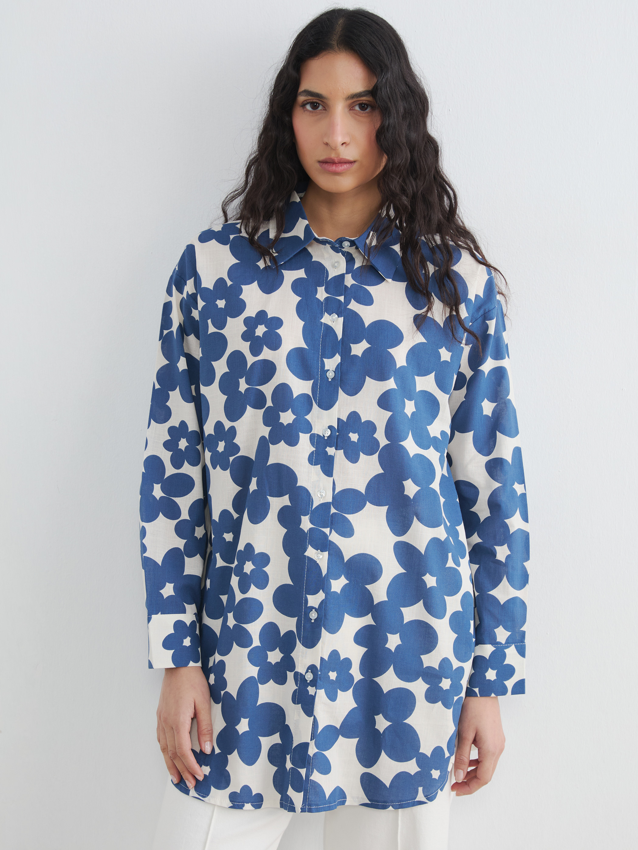 LCW Modest Desenli Oversize Kadın Gömlek Tunik