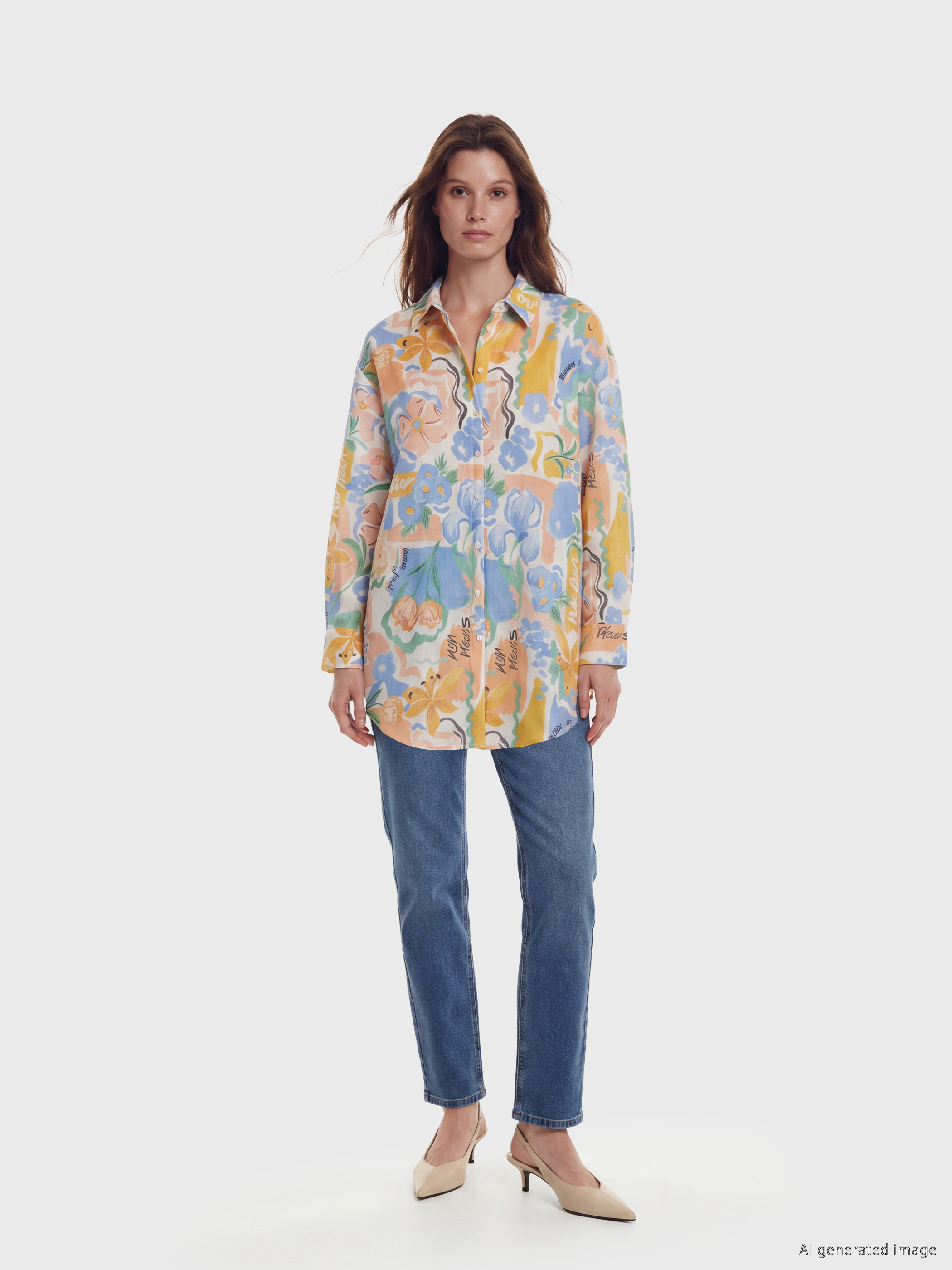 LCW Modest Desenli Oversize Kadın Gömlek Tunik görsel 4