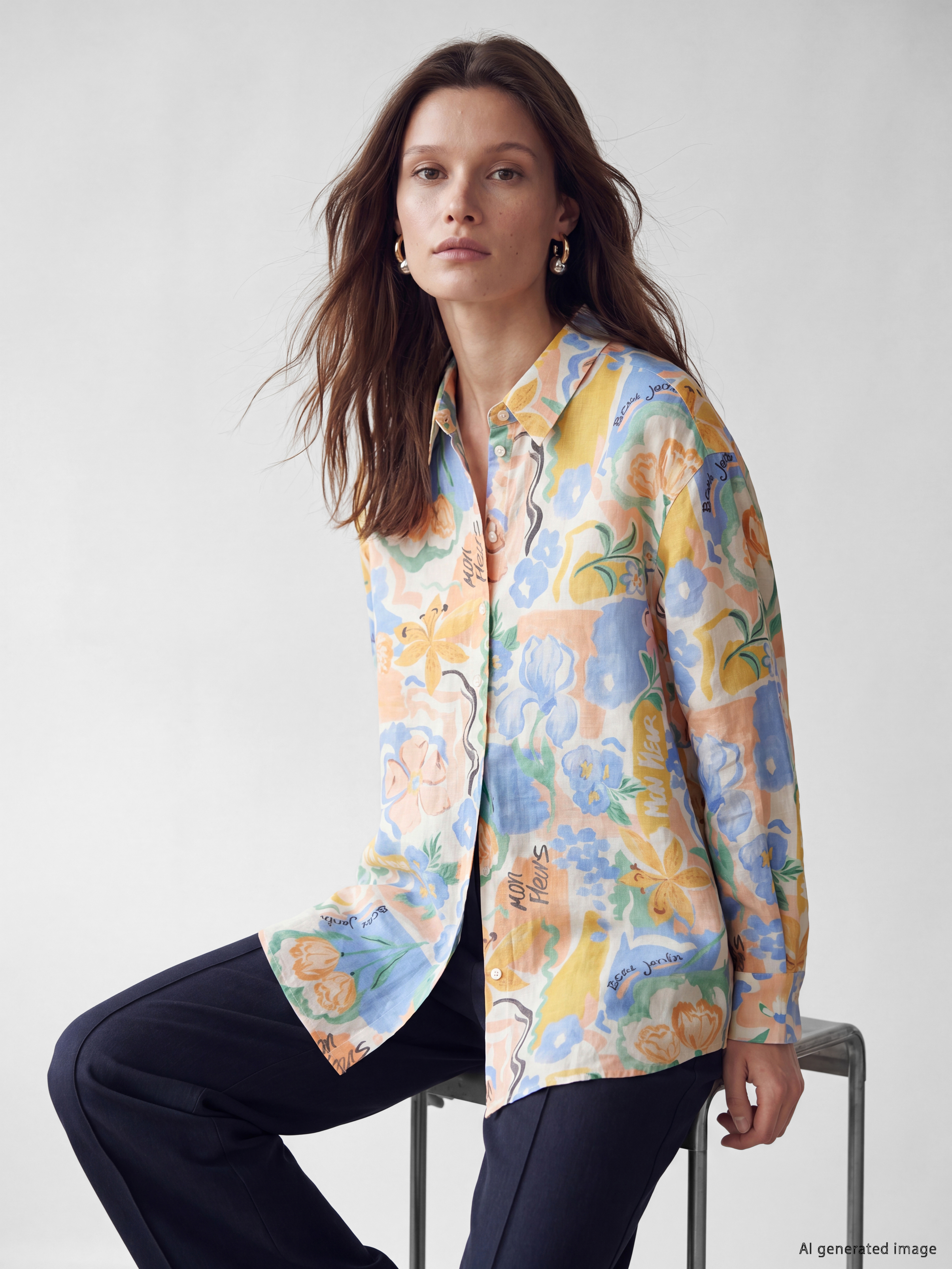 LCW Modest Desenli Oversize Kadın Gömlek Tunik görsel 2