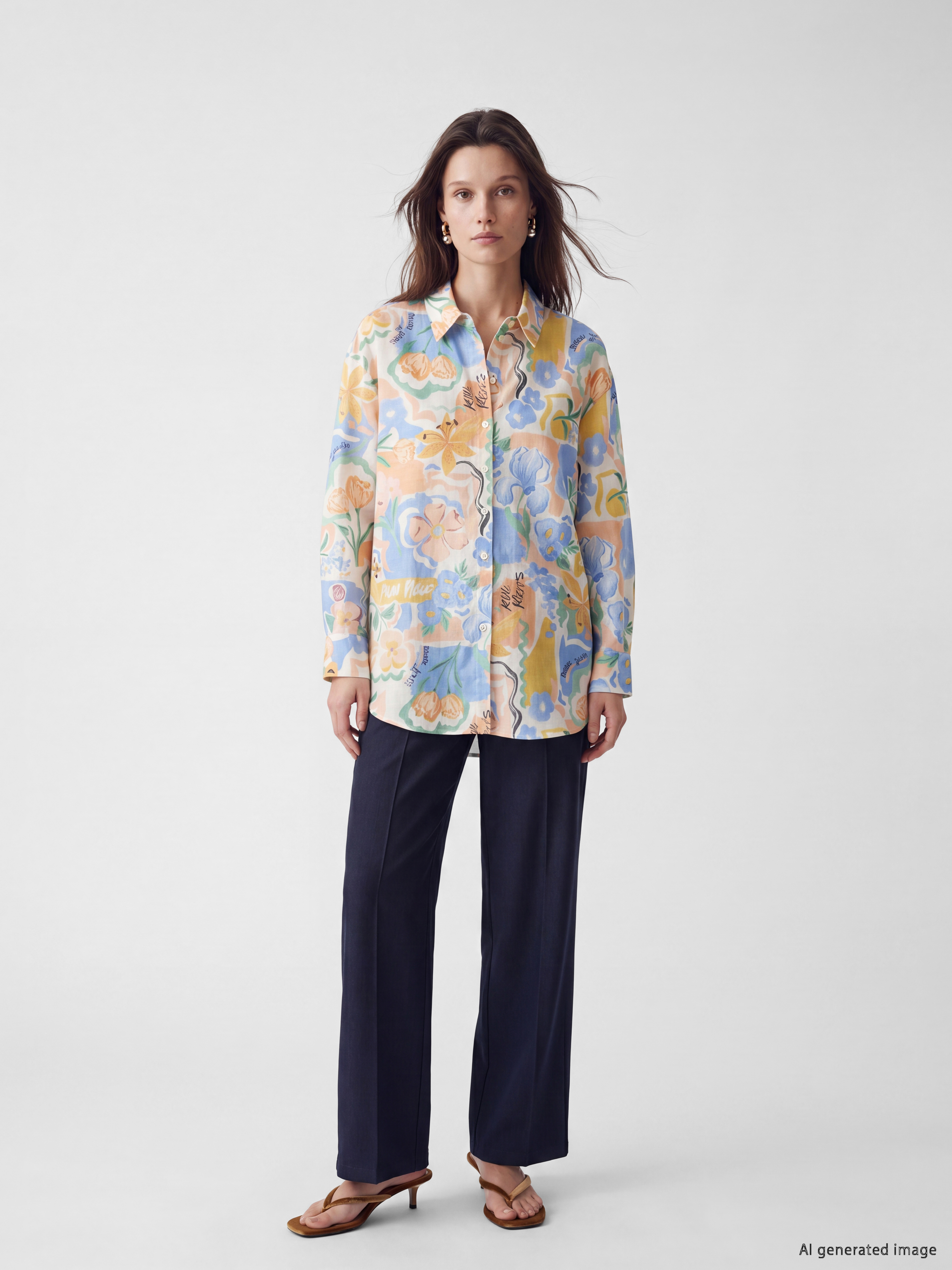 LCW Modest Desenli Oversize Kadın Gömlek Tunik görsel 3