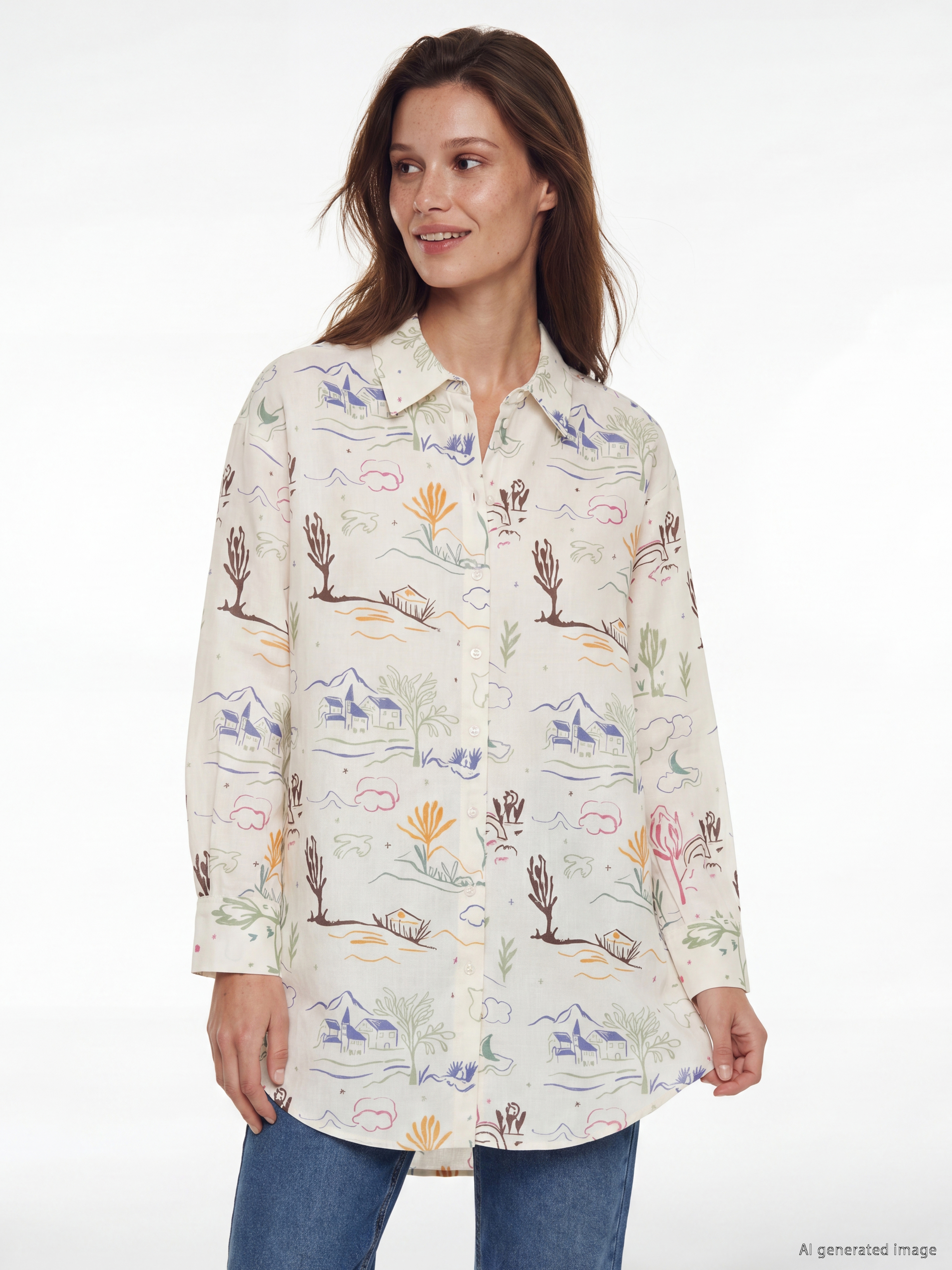 LCW Modest Desenli Oversize Kadın Gömlek Tunik