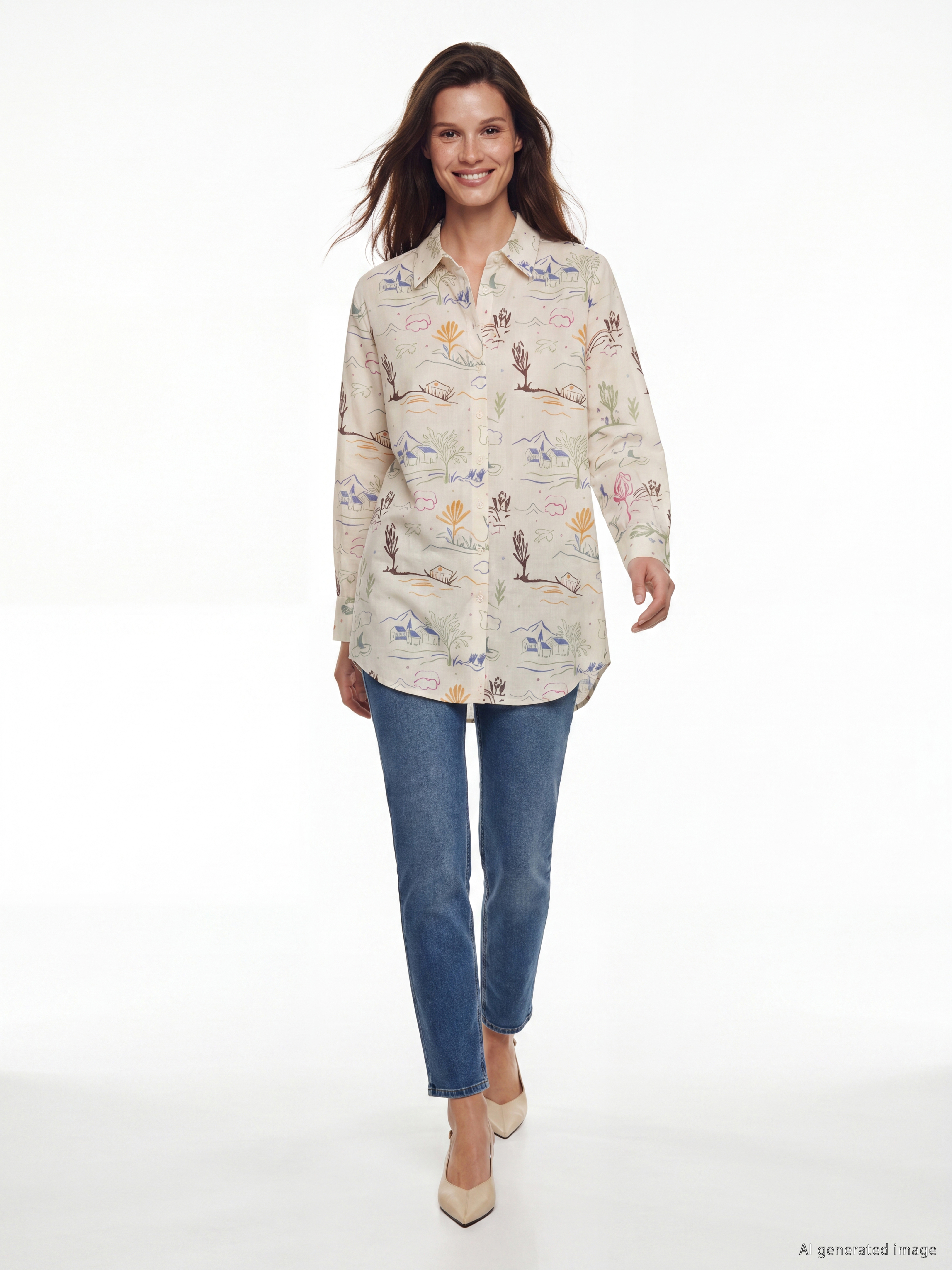 LCW Modest Desenli Oversize Kadın Gömlek Tunik görsel 2