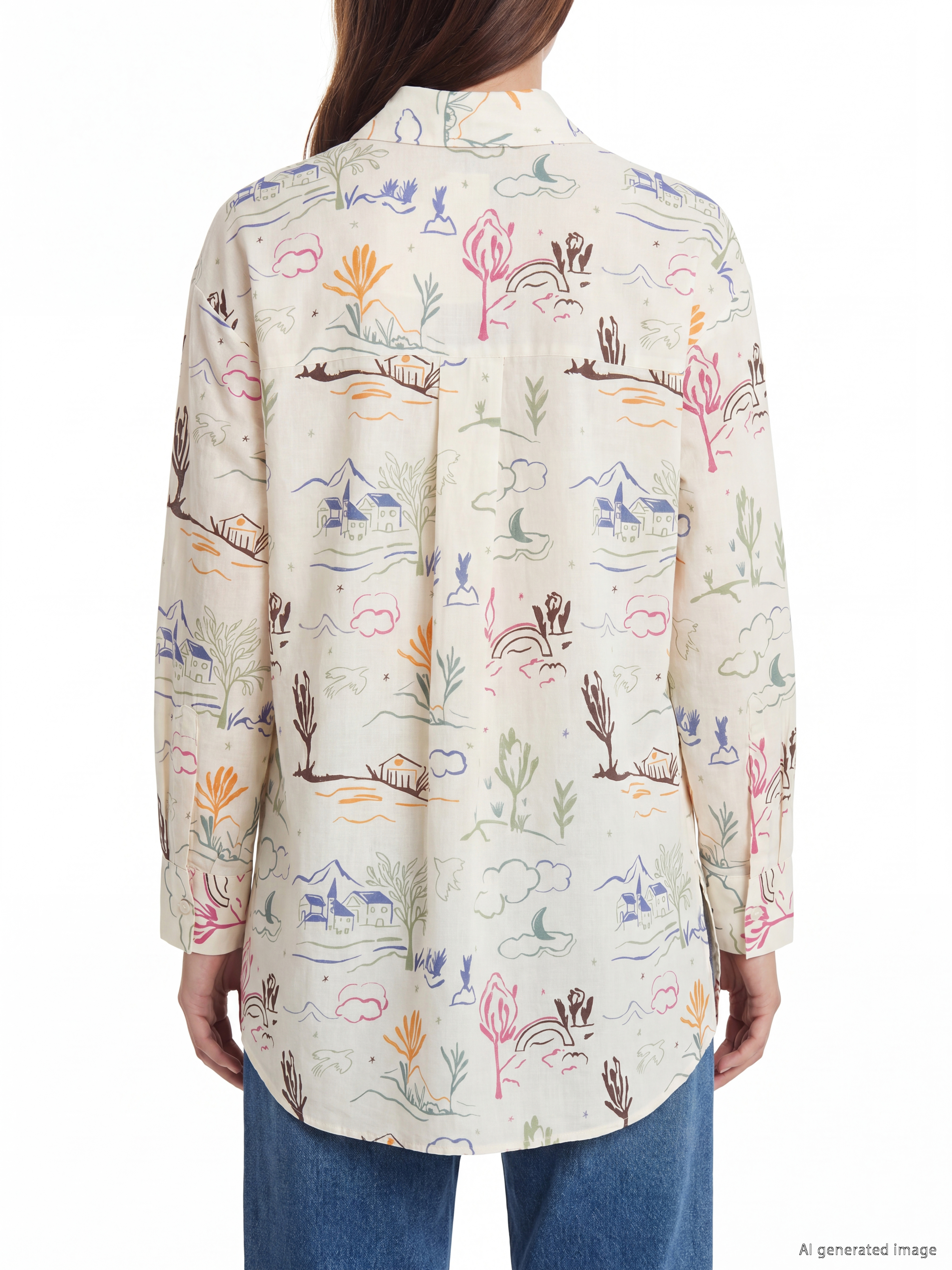 LCW Modest Desenli Oversize Kadın Gömlek Tunik görsel 4