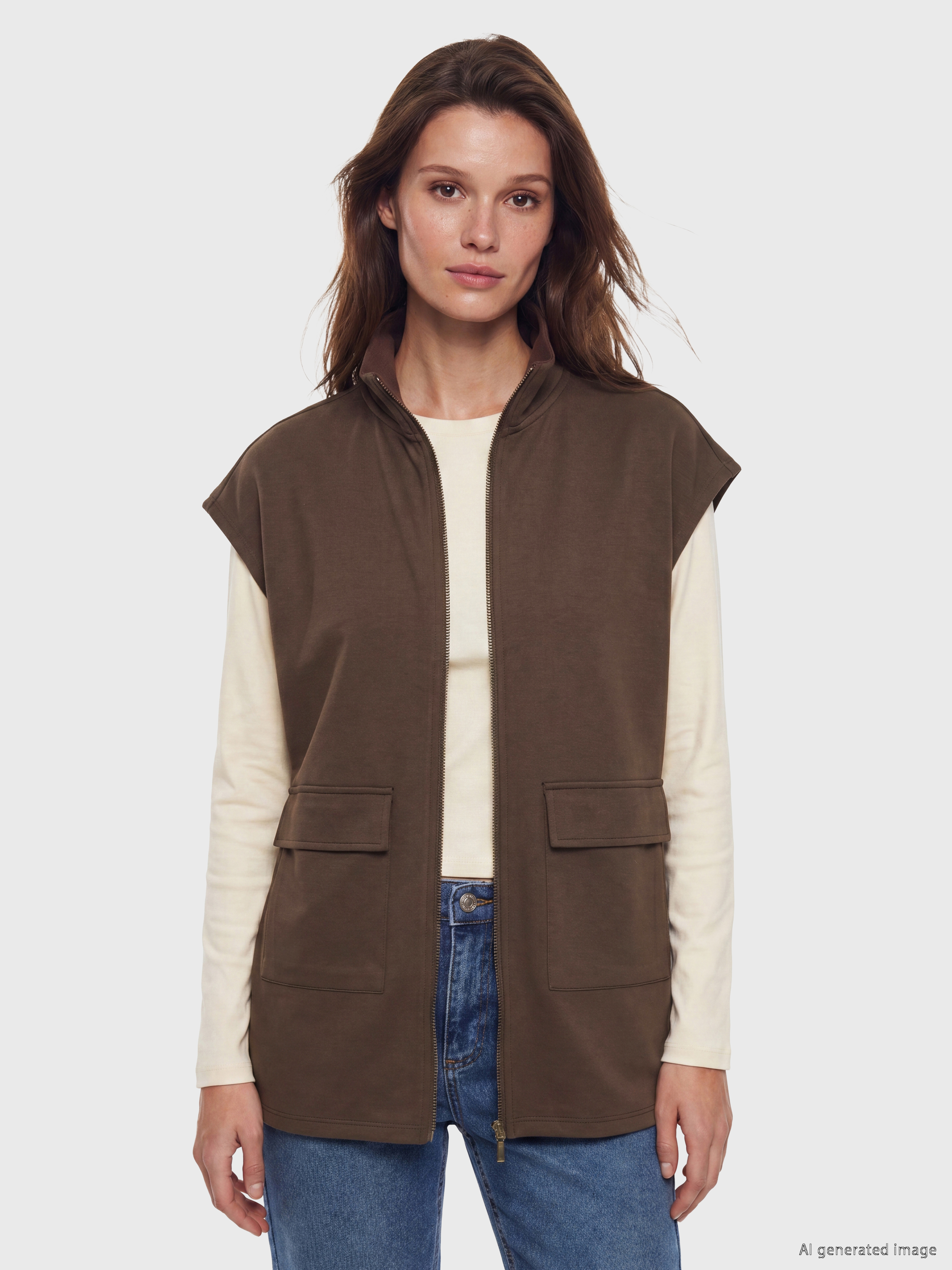 LCW Modest Dik Yaka Oversize Büzgülü Kadın Yelek