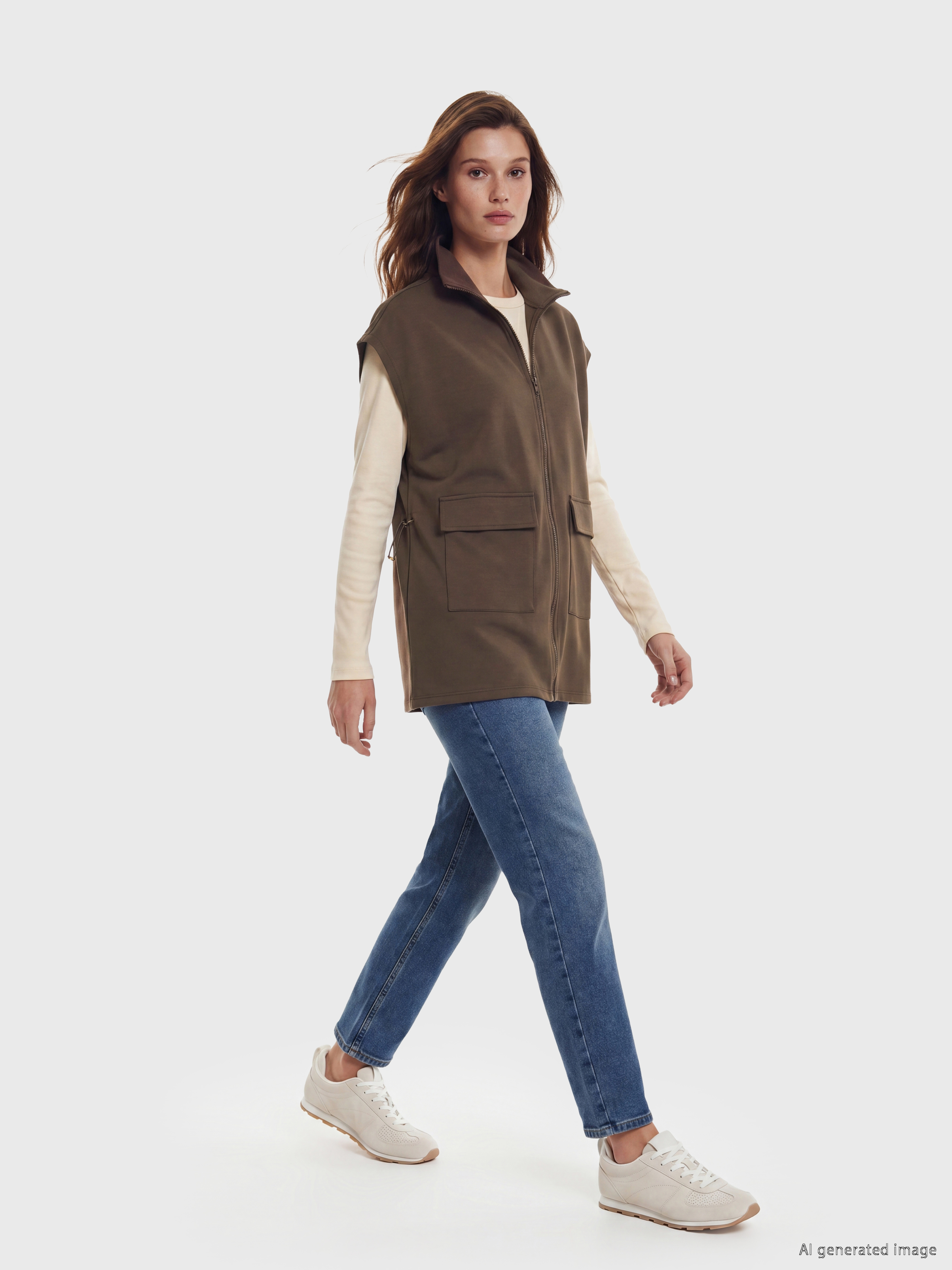 LCW Modest Dik Yaka Oversize Büzgülü Kadın Yelek görsel 2