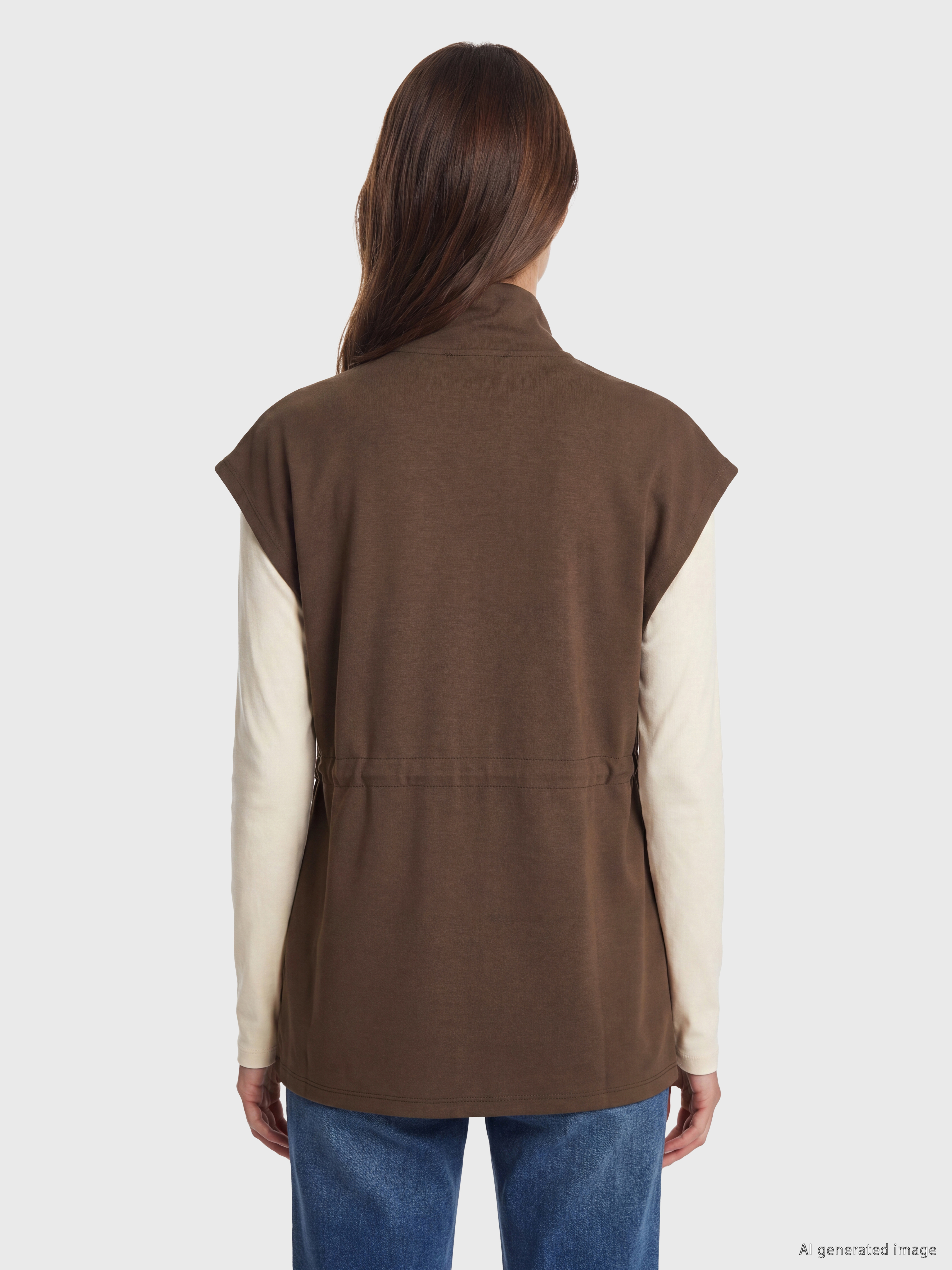 LCW Modest Dik Yaka Oversize Büzgülü Kadın Yelek görsel 4