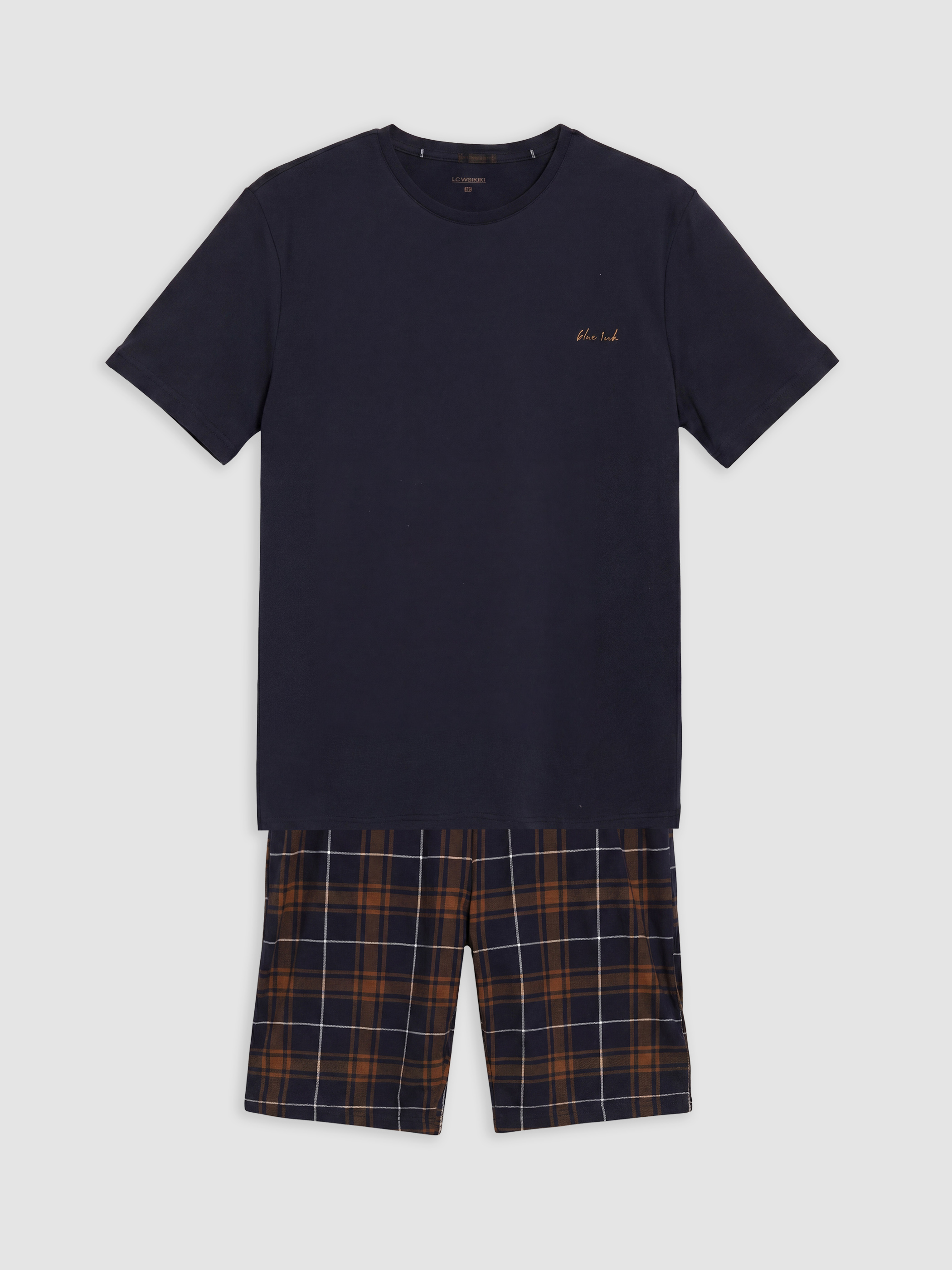 LC WAIKIKI Standart Kalıp Ekose Erkek Şortlu Pijama Takımı görsel 5