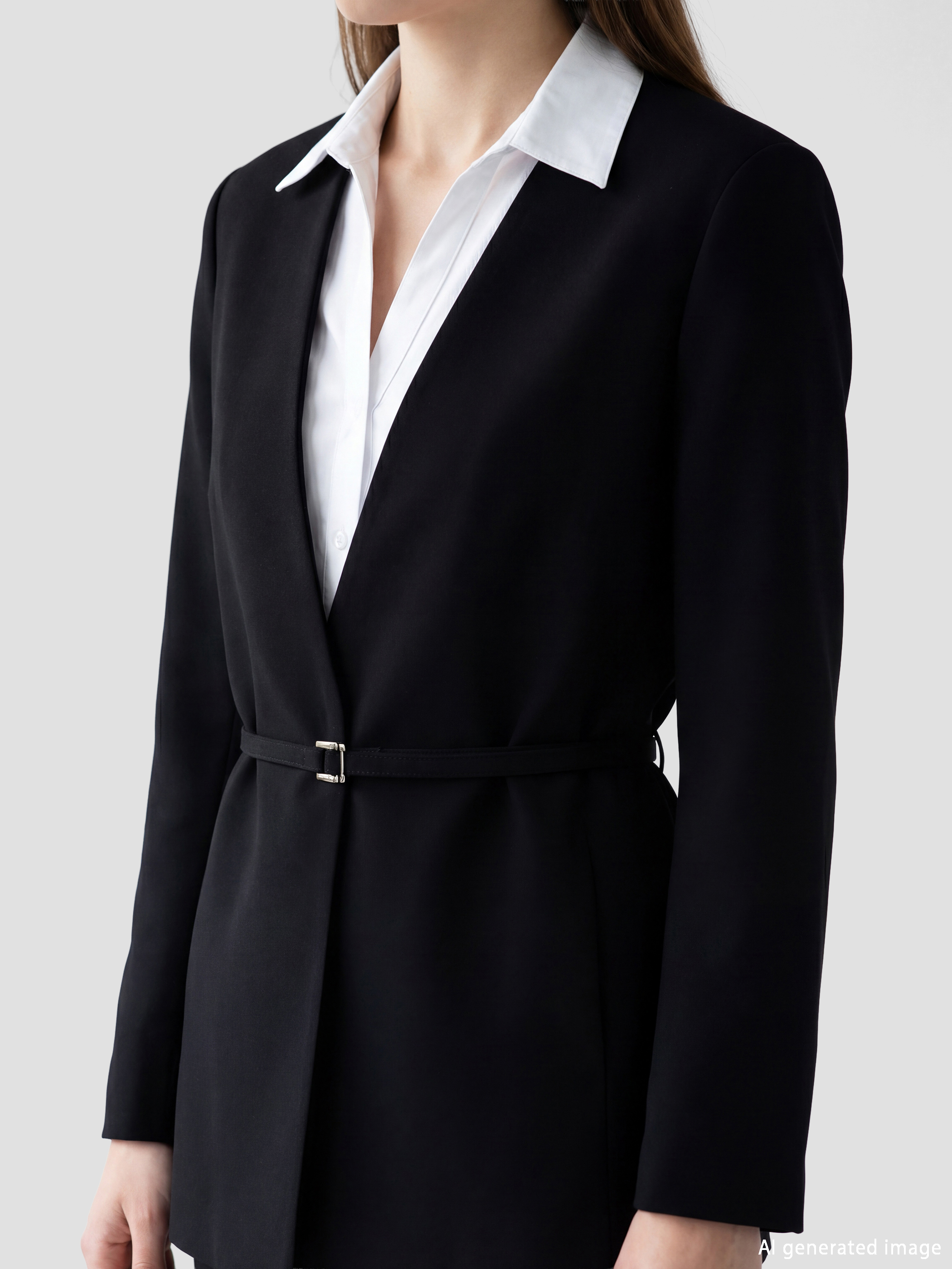 LCW Modest V Yaka Kemerli Kadın Blazer Ceket görsel 3