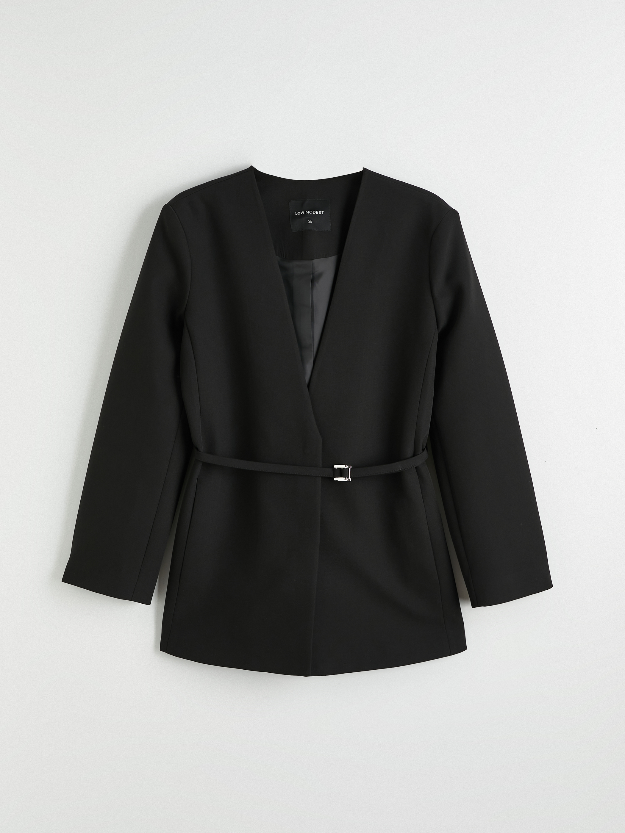 LCW Modest V Yaka Kemerli Kadın Blazer Ceket görsel 5