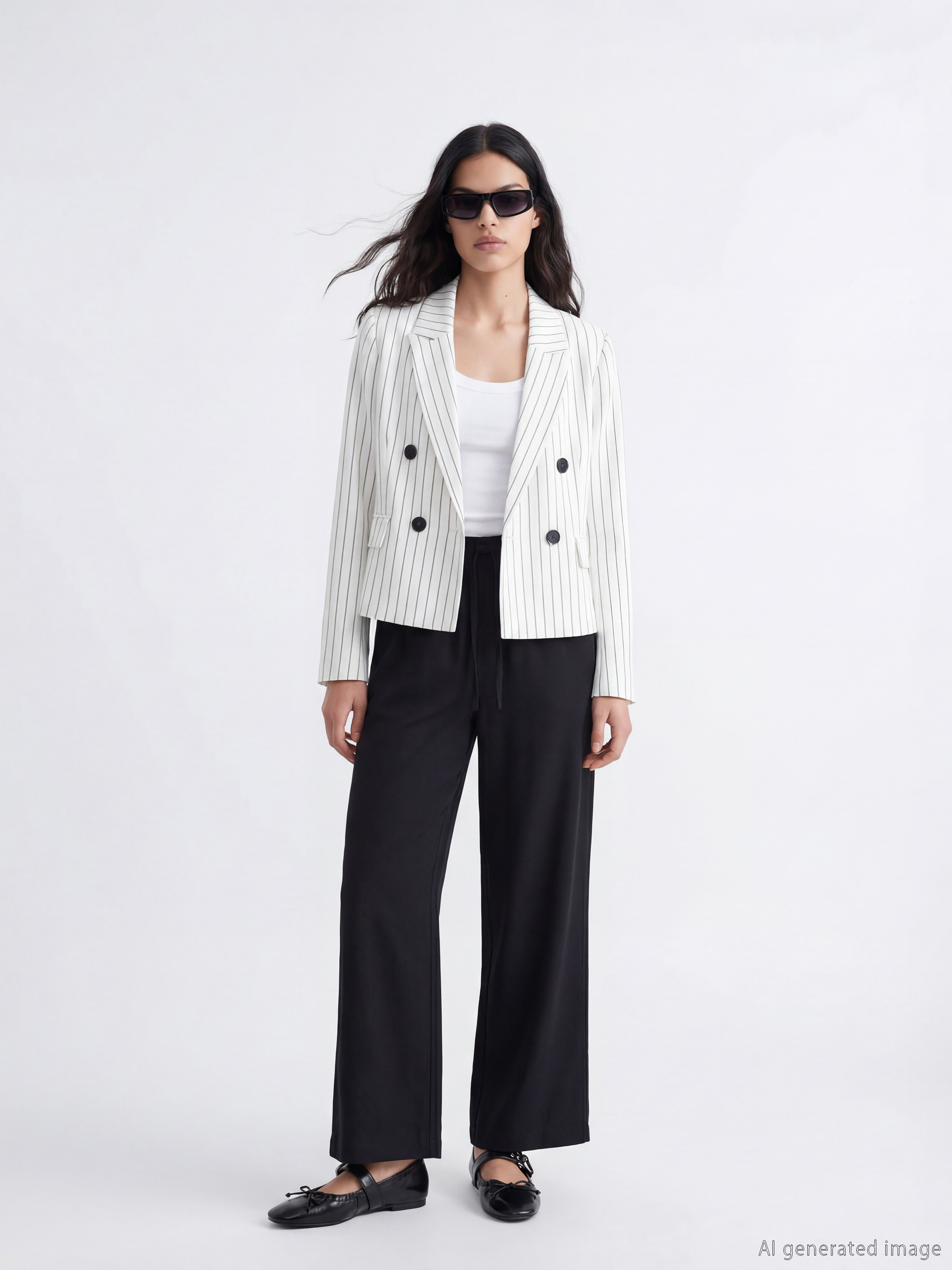 XSIDE Kruvaze Yaka Çizgili Kadın Blazer Ceket görsel 3