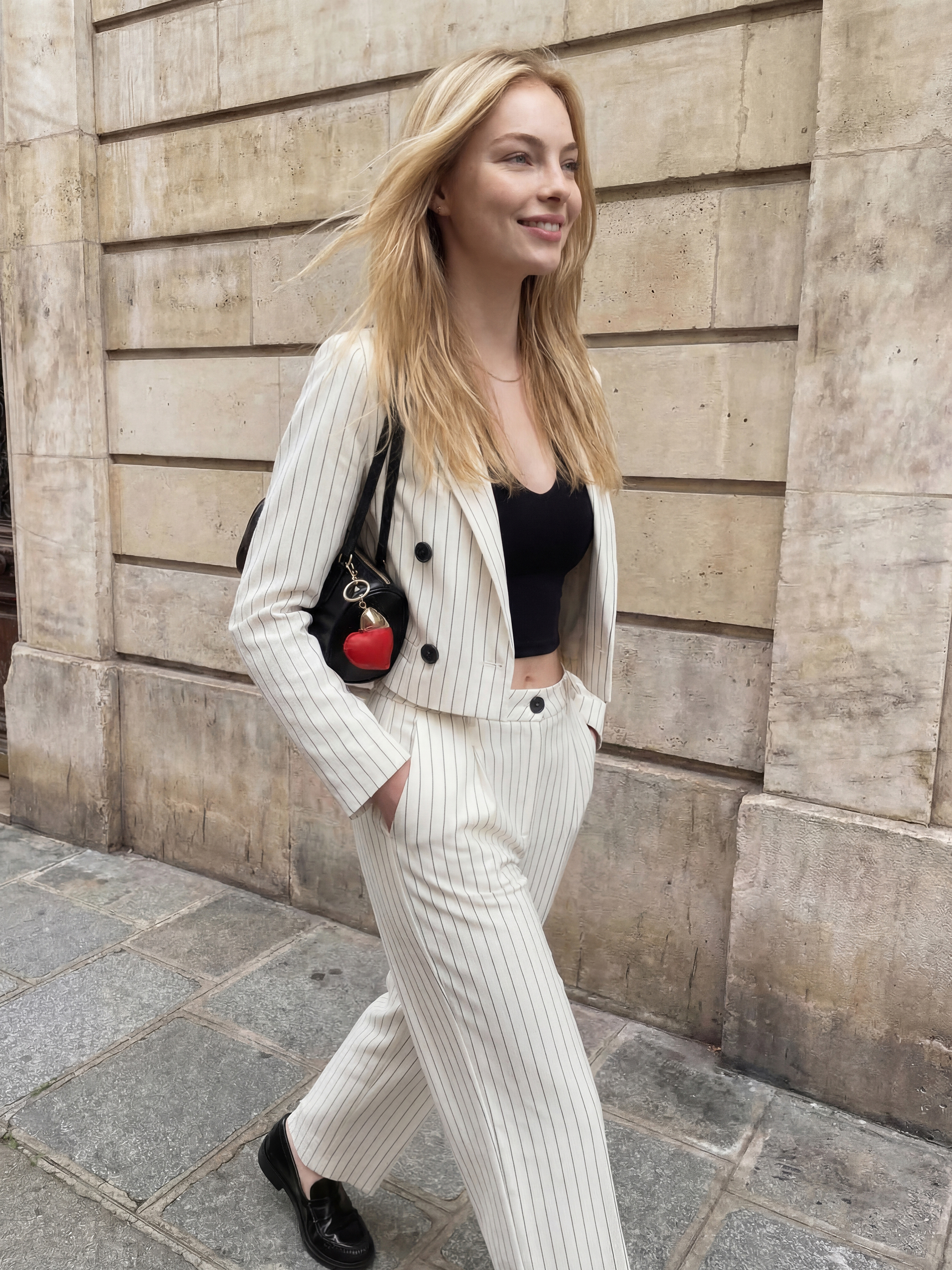 XSIDE Kruvaze Yaka Çizgili Kadın Blazer Ceket