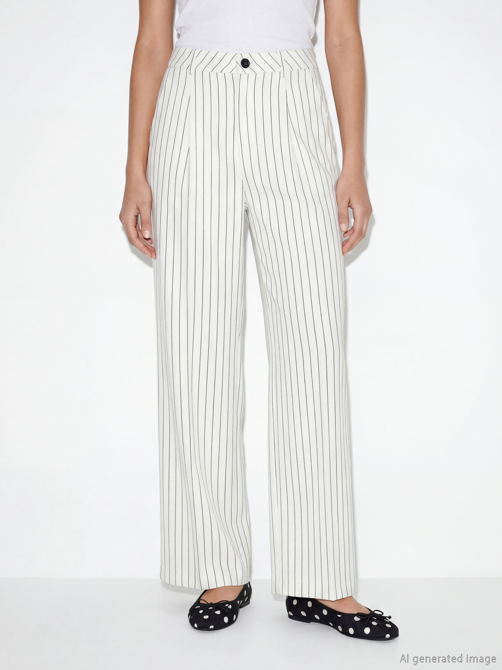 XSIDE Loose Fit Çizgili Keten Karışımlı Kadın Pileli Pantolon görsel 3