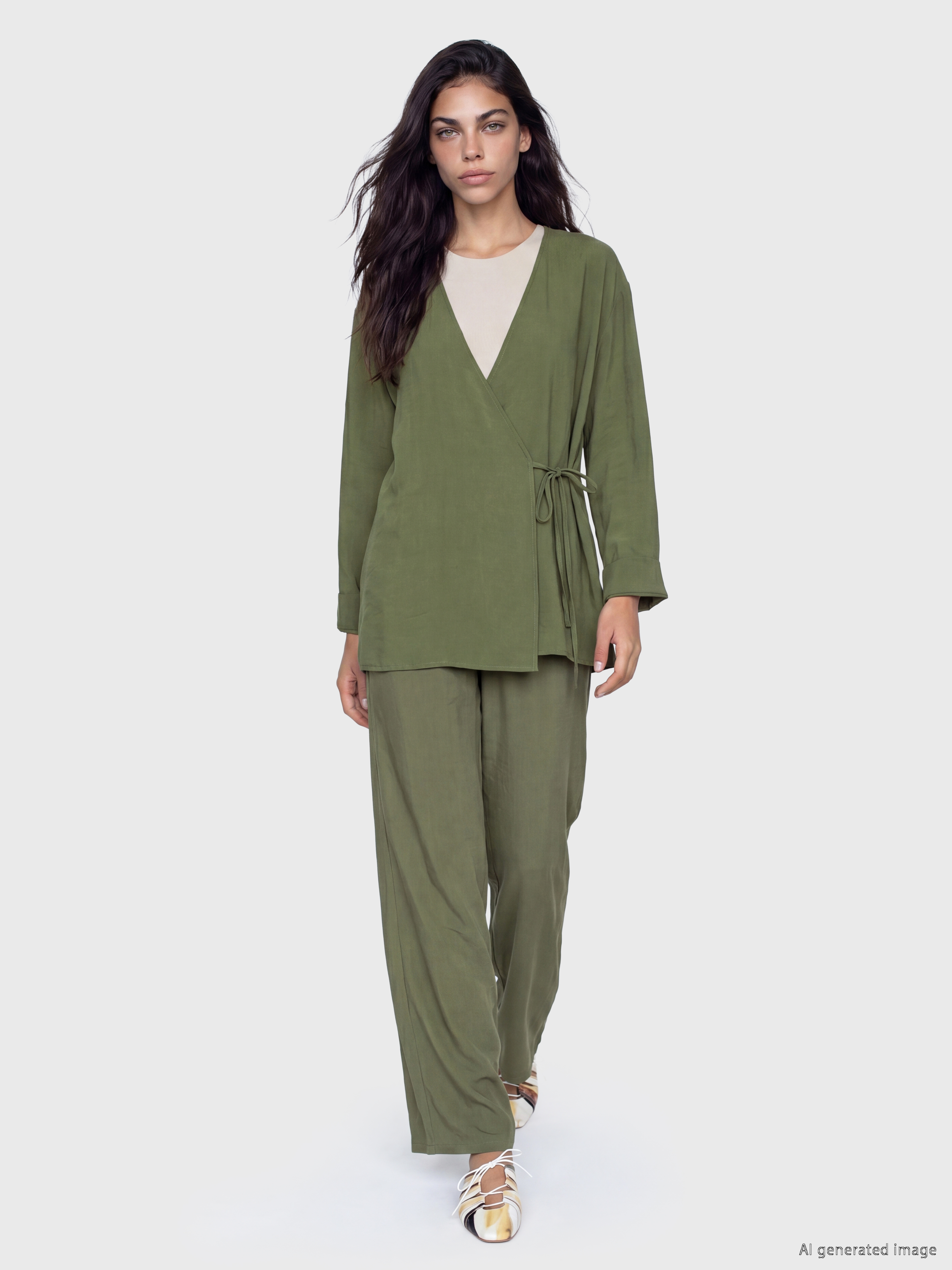 LCW Modest Kruvaze Yaka Dokulu Modal Karışımlı Kadın Kimono görsel 2