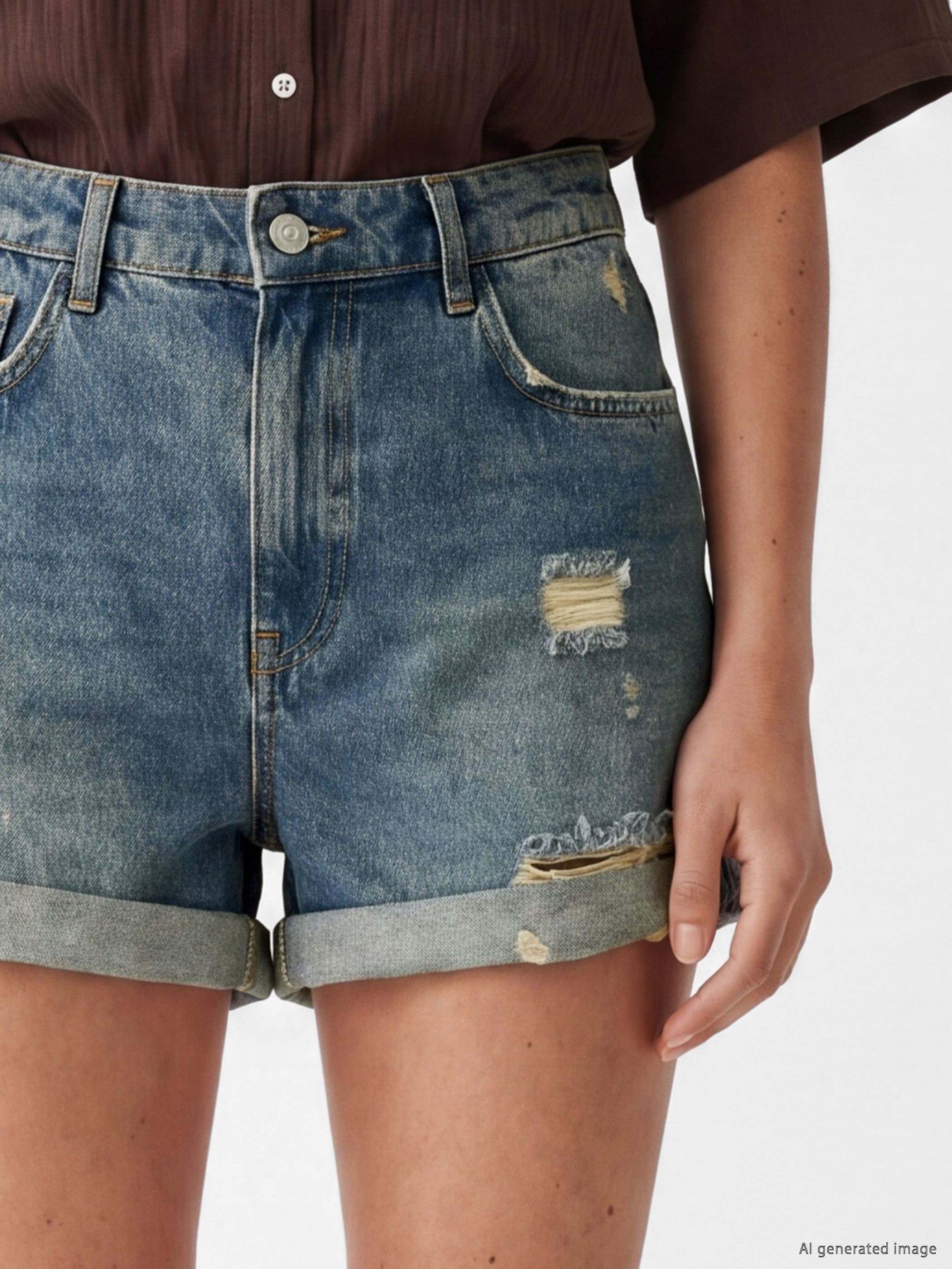 LCW Jeans Yırtık Detaylı Kadın Jean Şort görsel 3