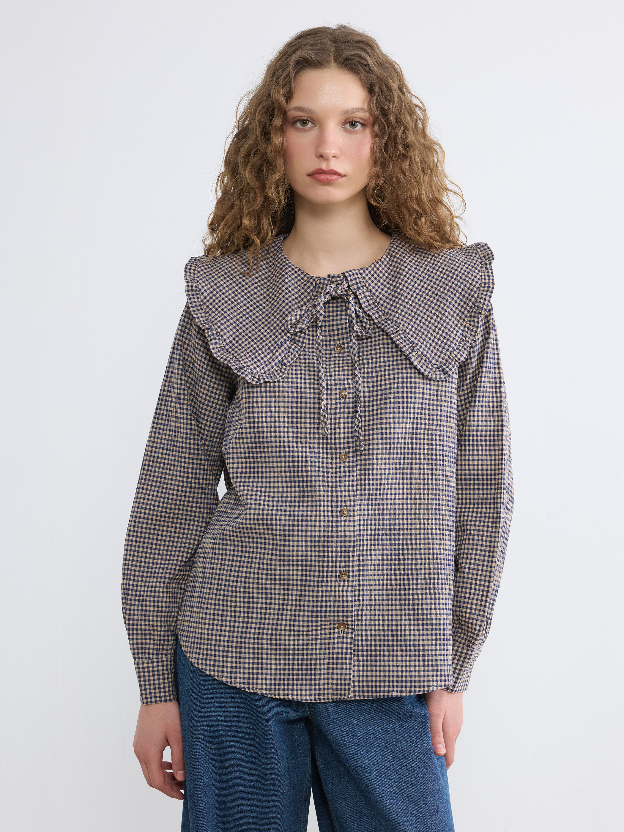 LCW Modest Bebe Yaka Ekose Fırfırlı Bluz