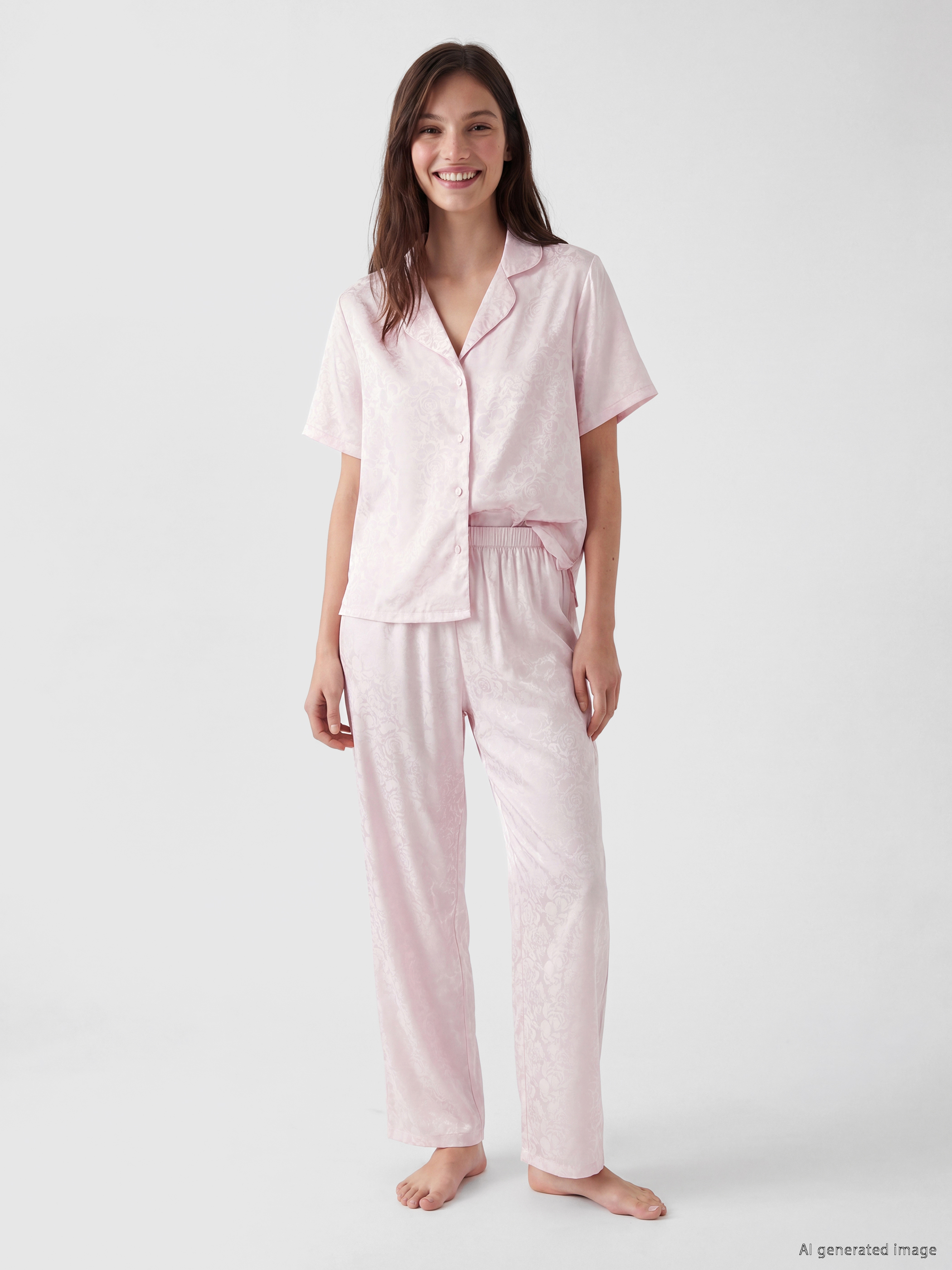 LCW DREAM Gömlek Yaka Saten Kadın Pijama Takımı